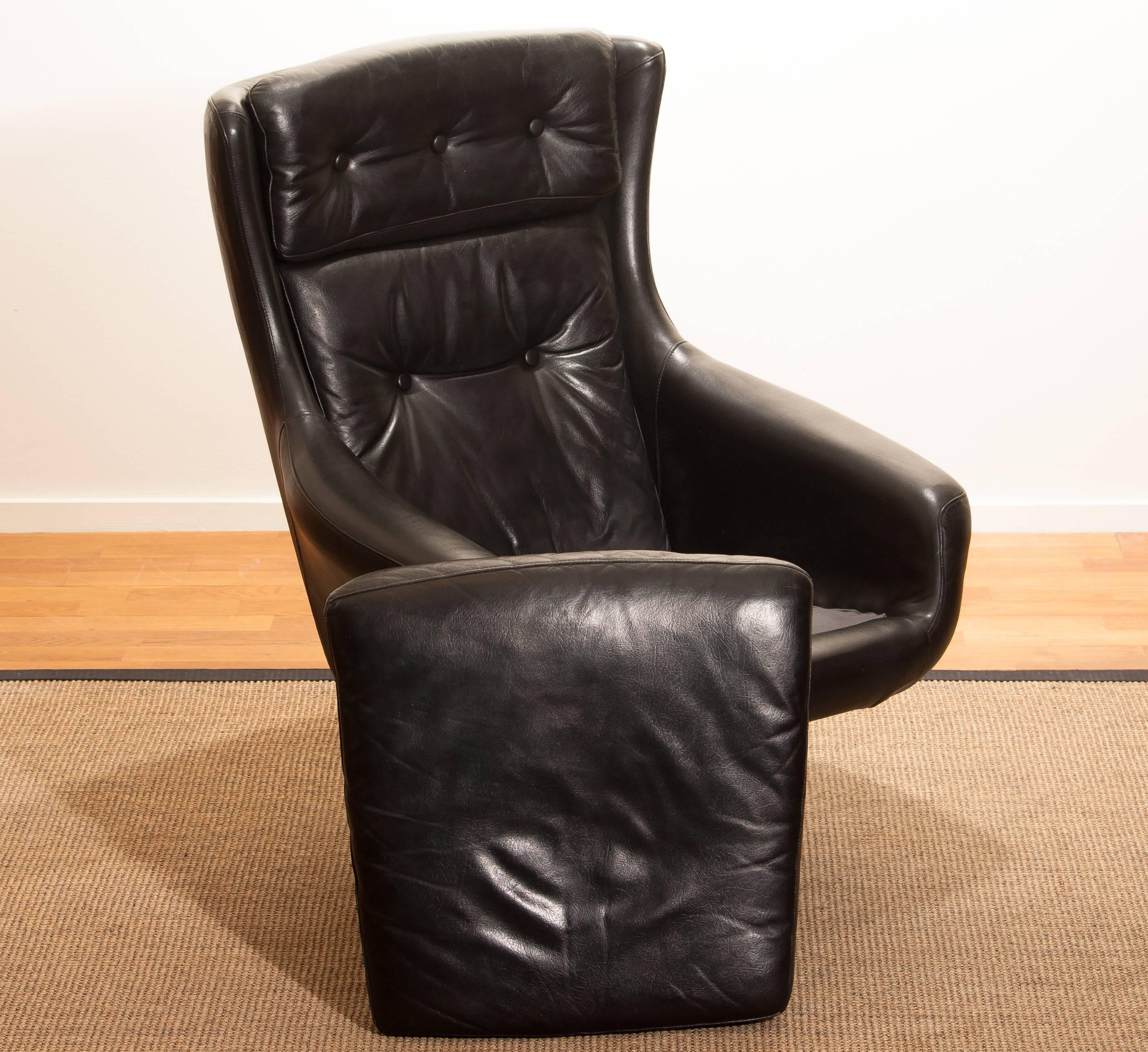 1960s, Leather Black Swivel Rocking Lounge Chair by Lennart Bender 6