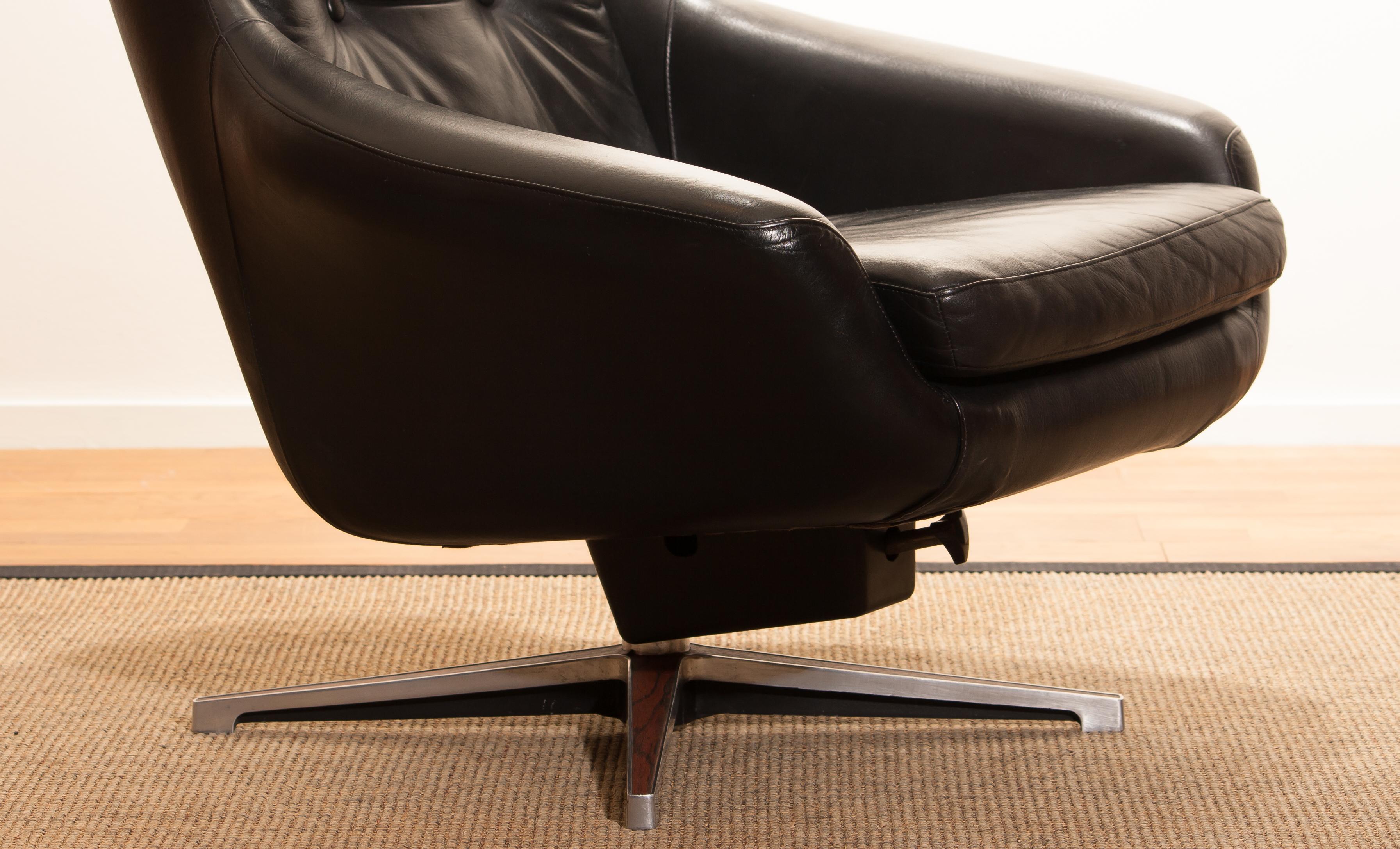 Schwarzer drehbarer Schaukel-Loungesessel aus Leder von Lennart Bender, 1960er Jahre 9