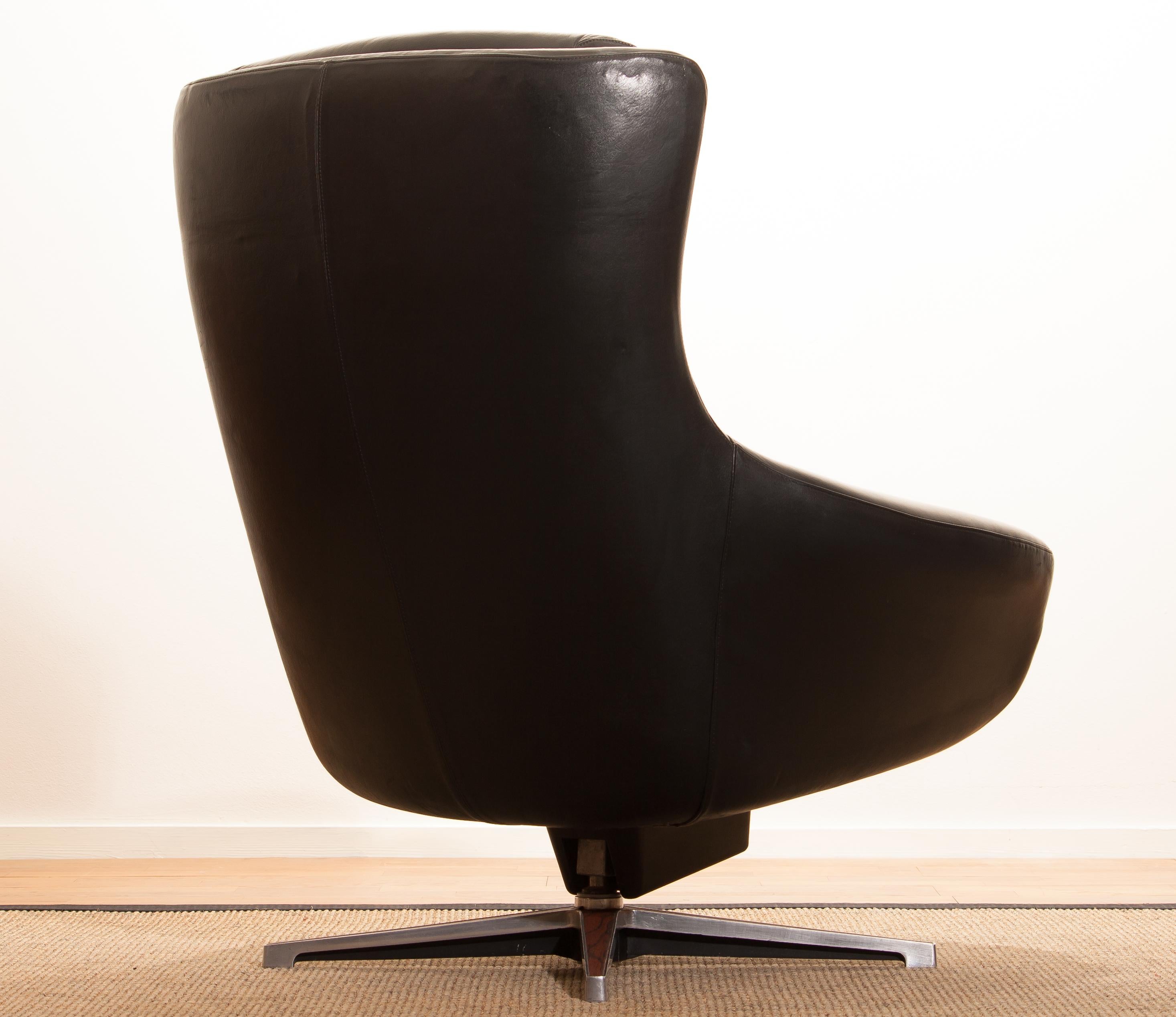 Schwarzer drehbarer Schaukel-Loungesessel aus Leder von Lennart Bender, 1960er Jahre 4