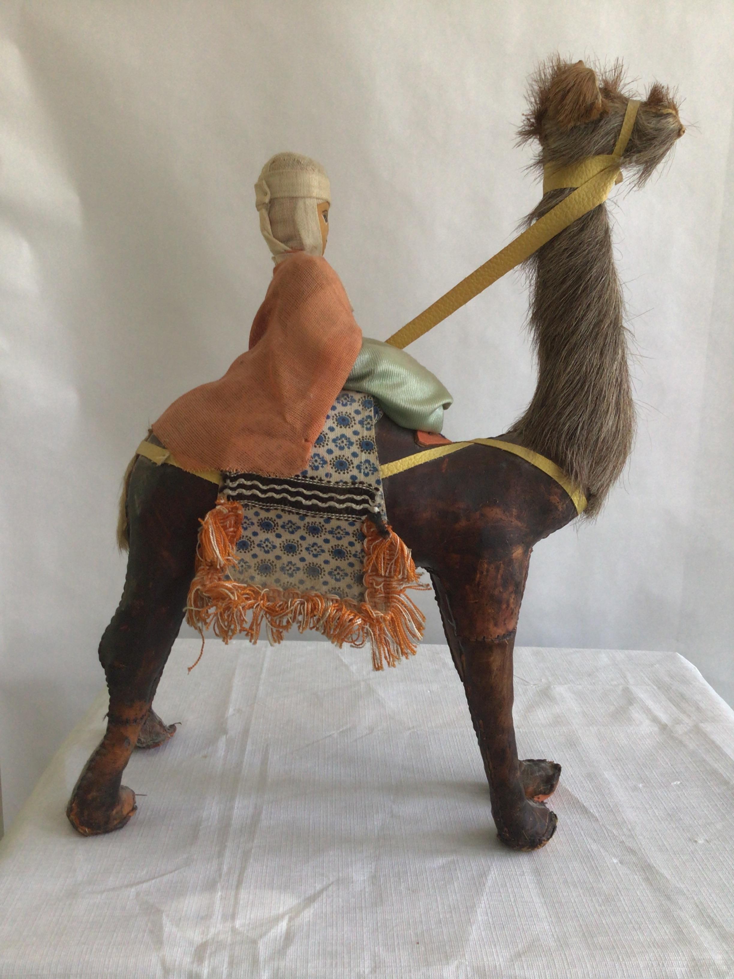 Hand-Crafted 1960s Leather Camel With Rider For Sale