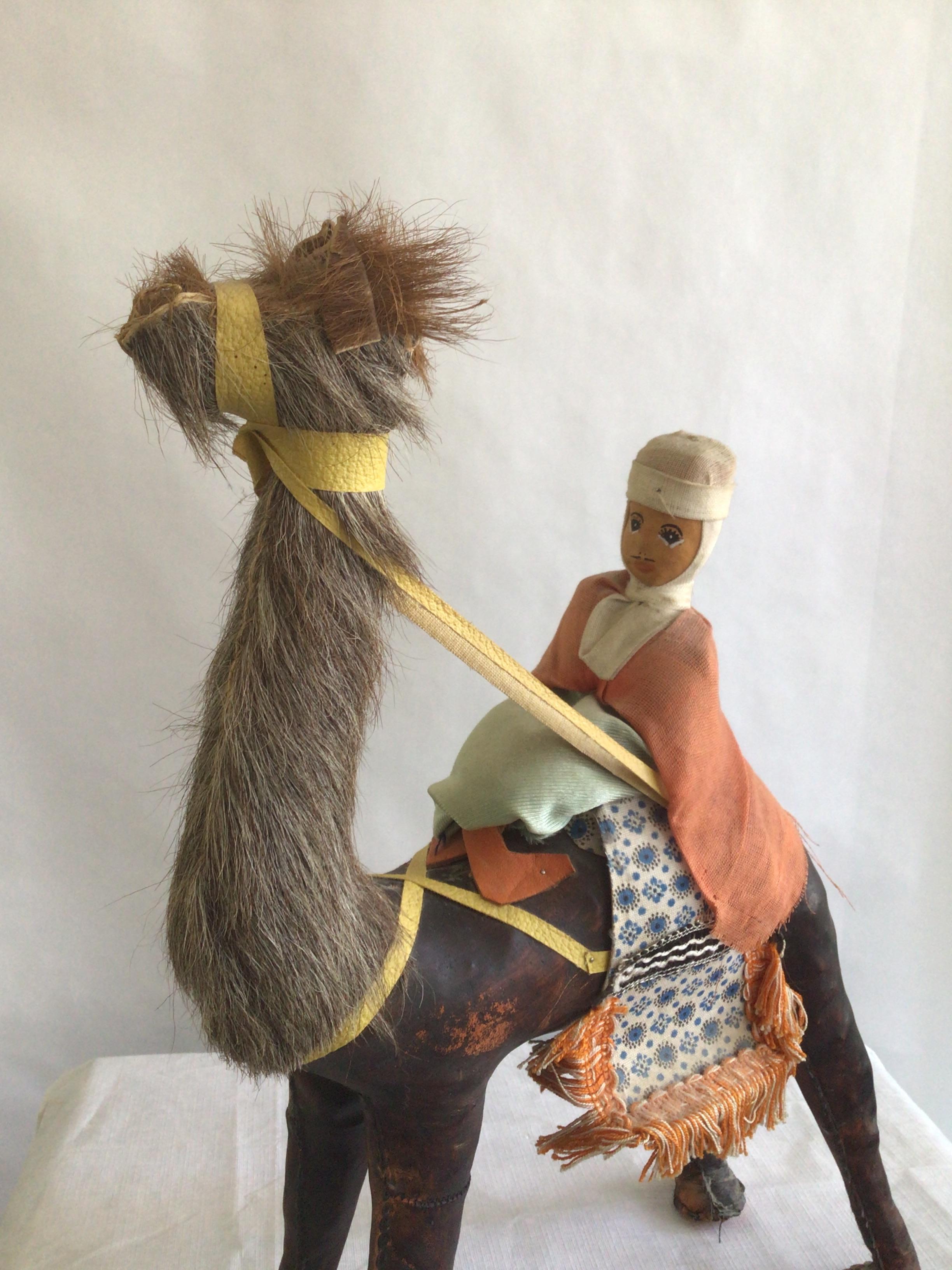 Mid-20th Century 1960s Leather Camel With Rider For Sale