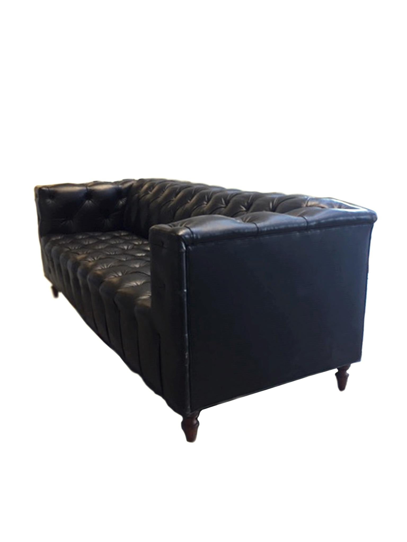 Mid-Century Modern 1960s Leather Chesterfield Sofa in the Style of Edward Wormley