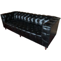 Vintage 1960s Leather Chesterfield Sofa in the Style of Edward Wormley