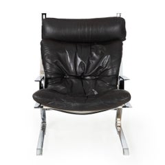 1960s Leather & Chrome “Pirate” Lounge Chair, Elsa & Nordahl Solheim