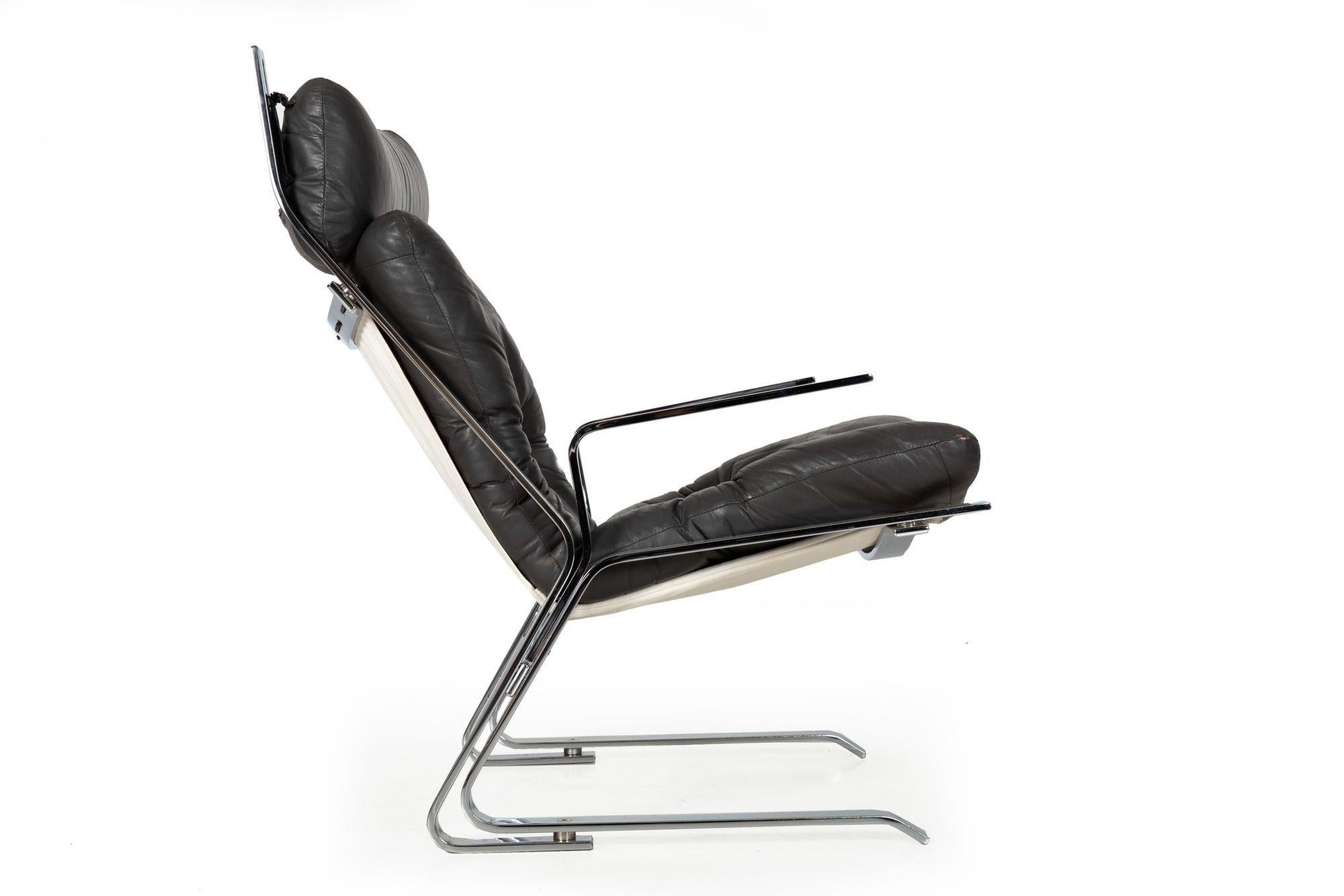 Norwegian 1960s Leather & Chrome “Pirate” Lounge Chair, Elsa & Nordahl Solheim For Sale