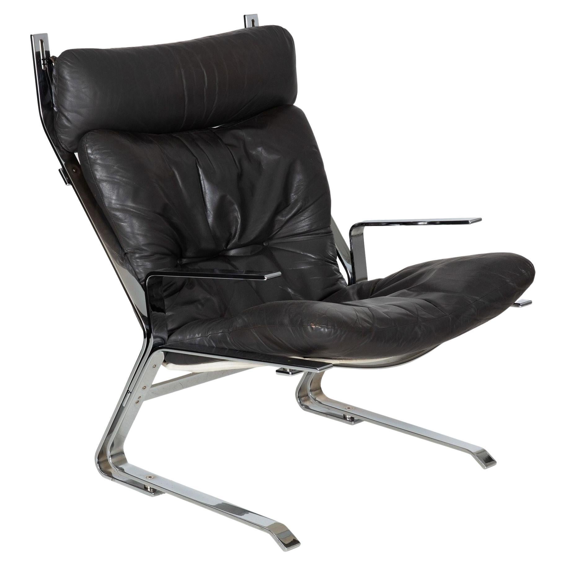 1960s Leather & Chrome “Pirate” Lounge Chair, Elsa & Nordahl Solheim