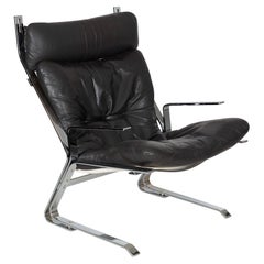 Retro 1960s Leather & Chrome “Pirate” Lounge Chair, Elsa & Nordahl Solheim