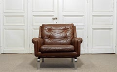 1960s Leather Lounge Chair by OPE Möbler Sweden