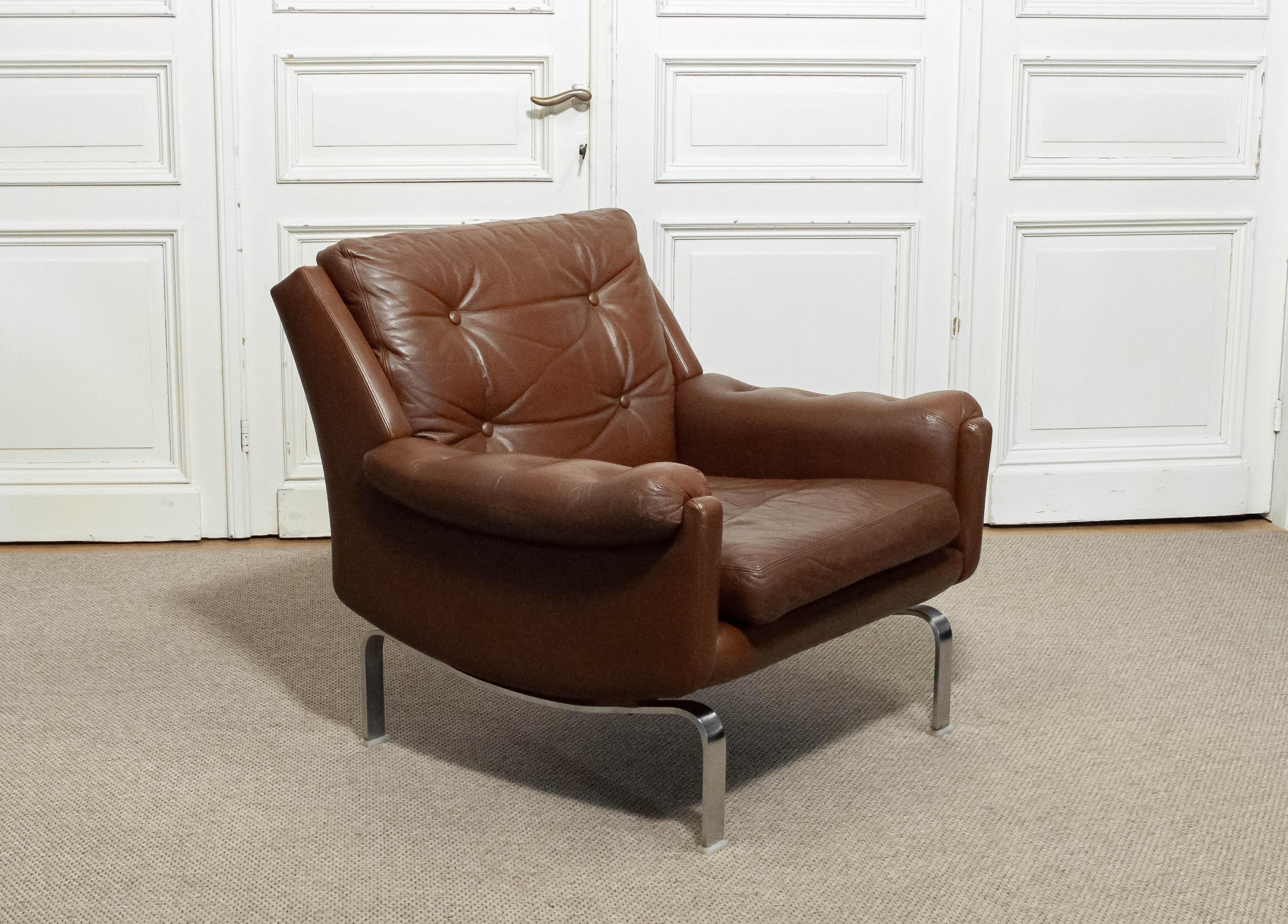 1960s Leather Lounge Chair von OPE Möbler Schweden (Schwedisch) im Angebot