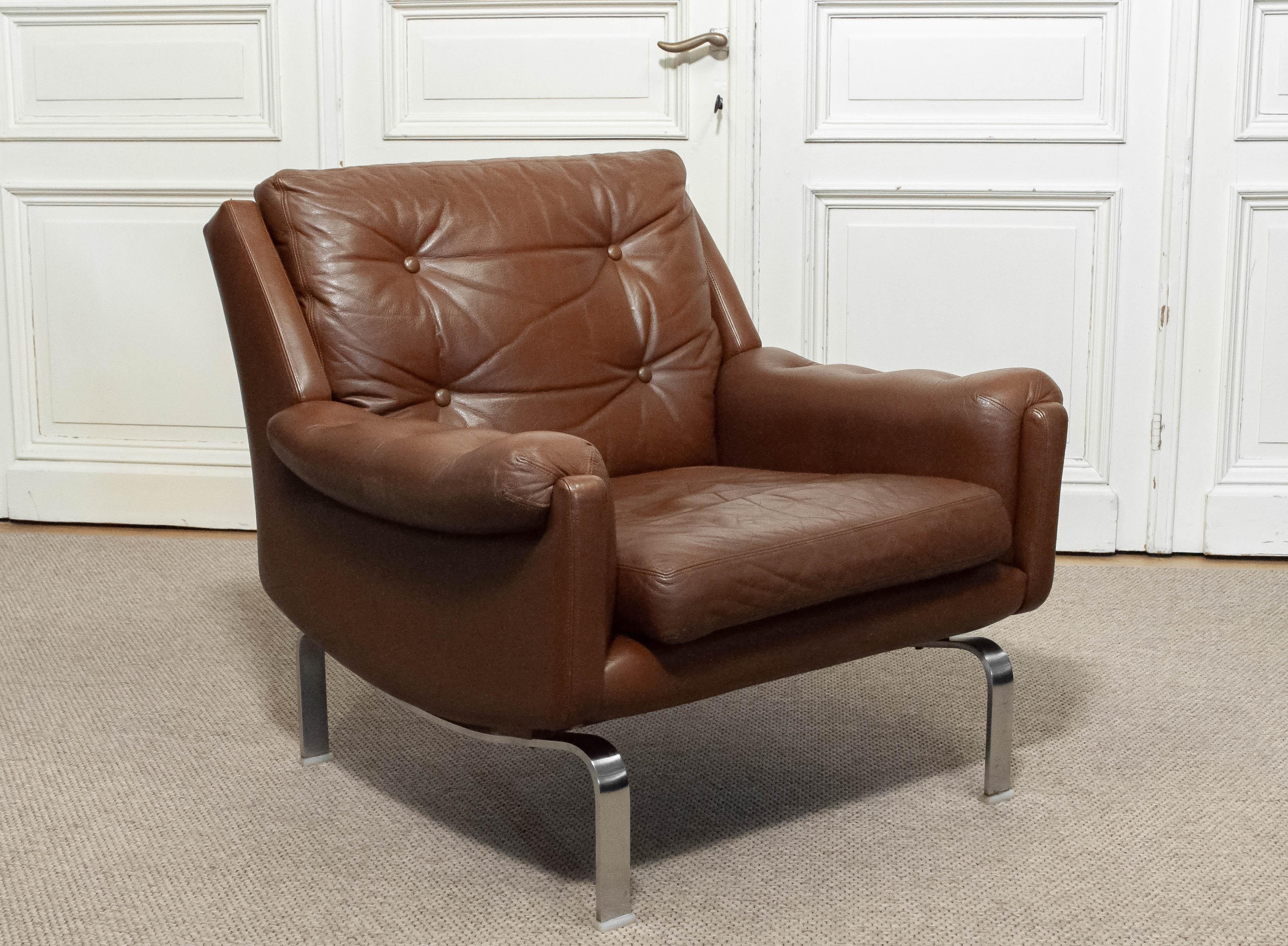 1960s Leather Lounge Chair von OPE Möbler Schweden im Zustand „Gut“ im Angebot in Silvolde, Gelderland