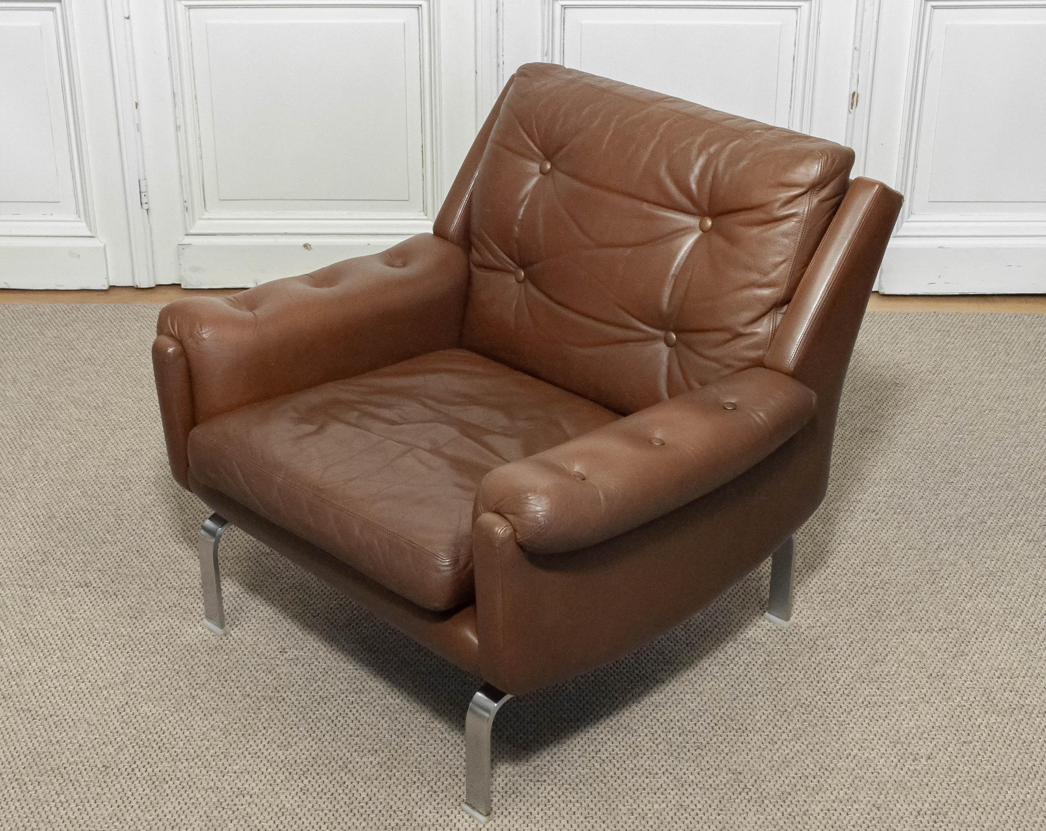 1960s Leather Lounge Chair von OPE Möbler Schweden (Mitte des 20. Jahrhunderts) im Angebot