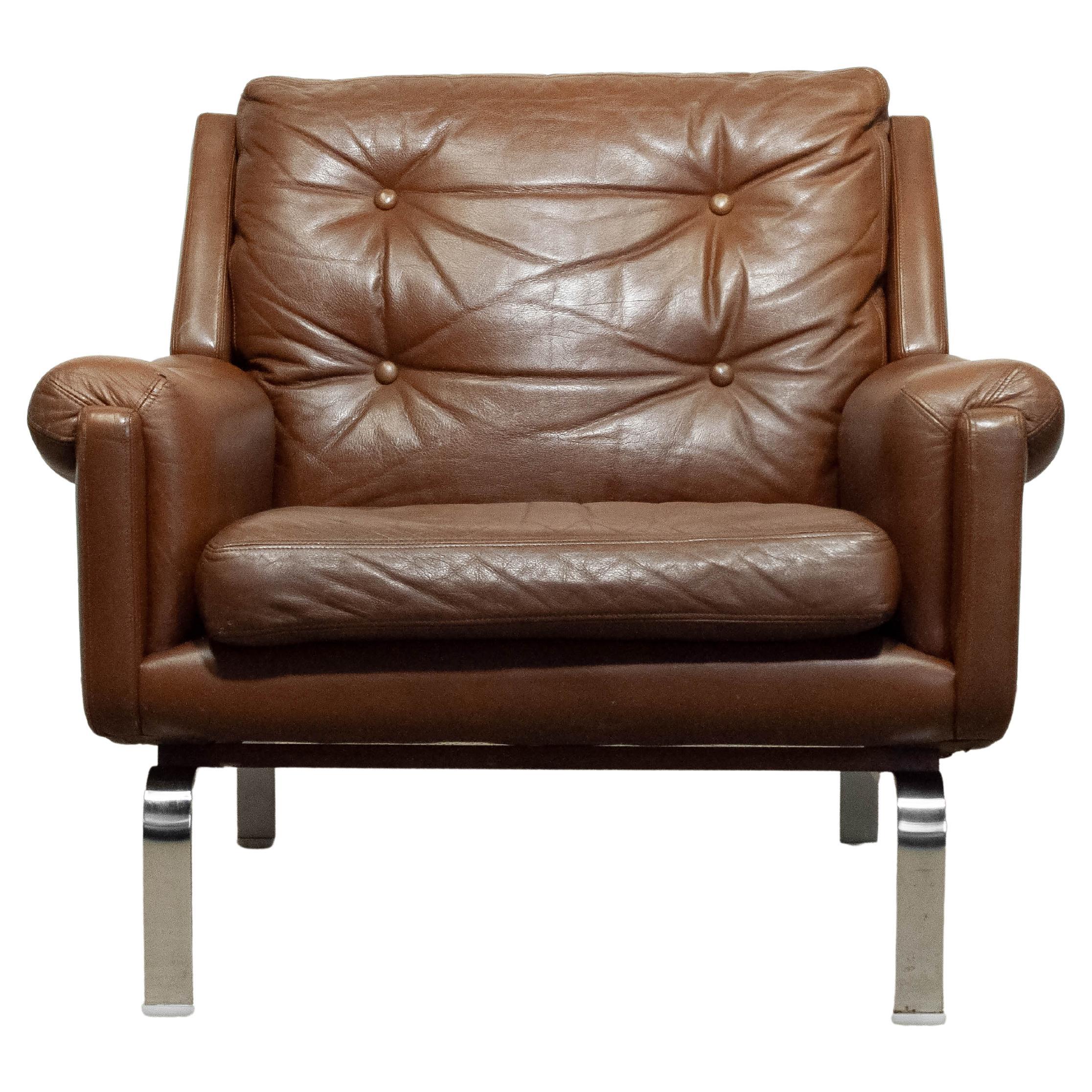 1960s Leather Lounge Chair von OPE Möbler Schweden im Angebot