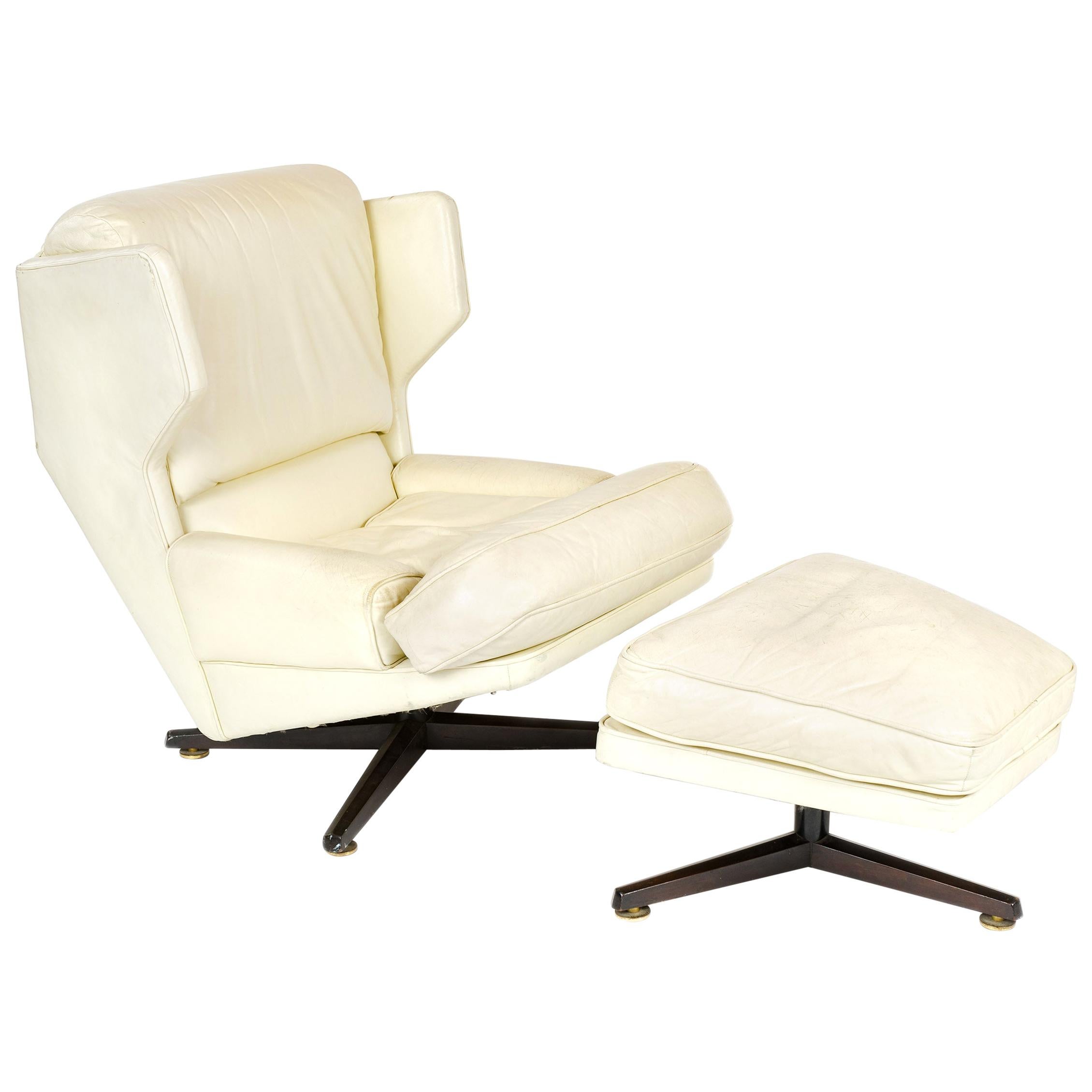 1960s Leather Lounge Chair and Ottoman by Edward Wormley for Dunbar