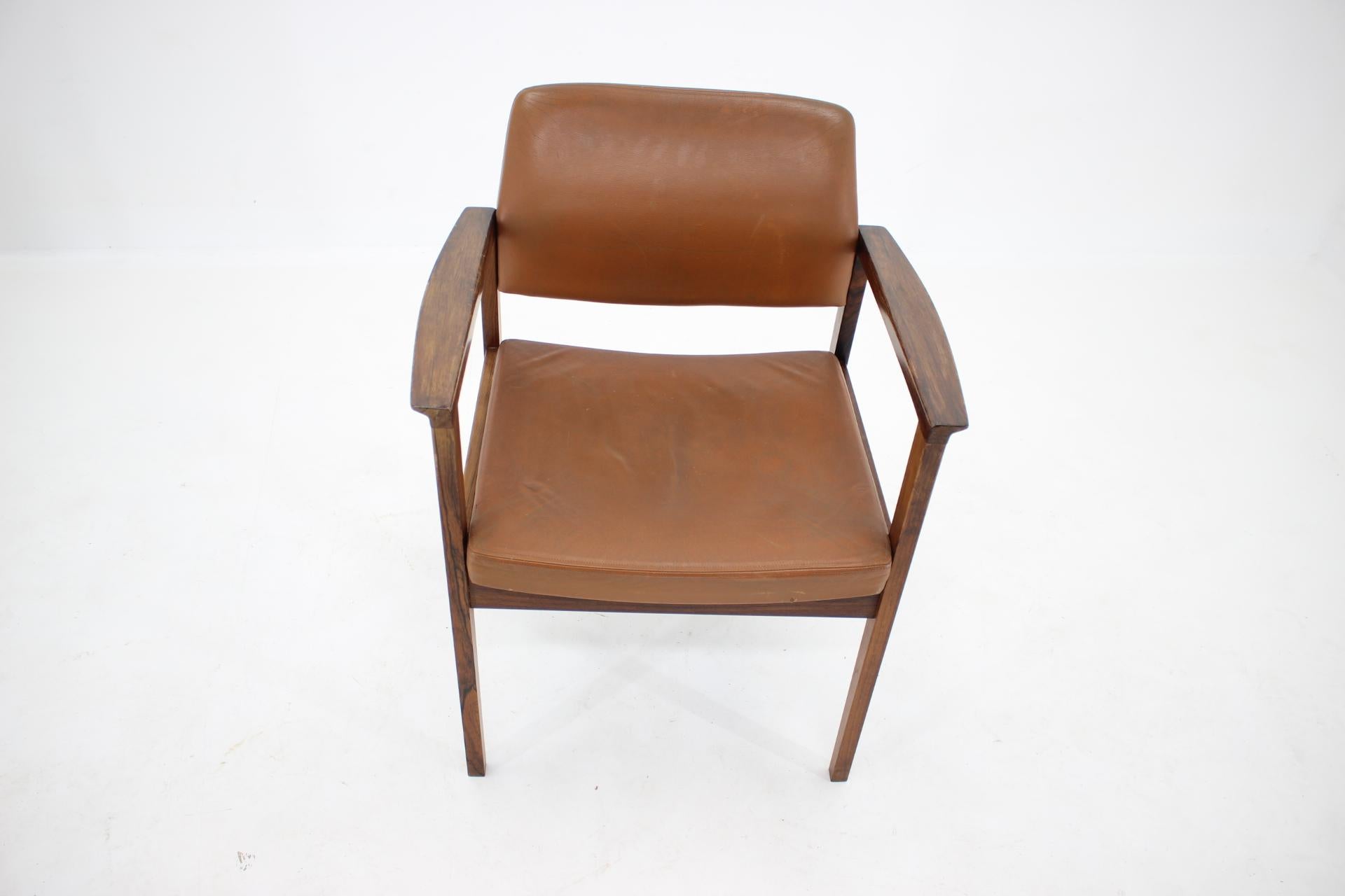 Veneer 1960s Leather Palisander Side or Desk Chair, Denmark For Sale