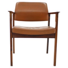Retro 1960s Leather Palisander Side or Desk Chair, Denmark