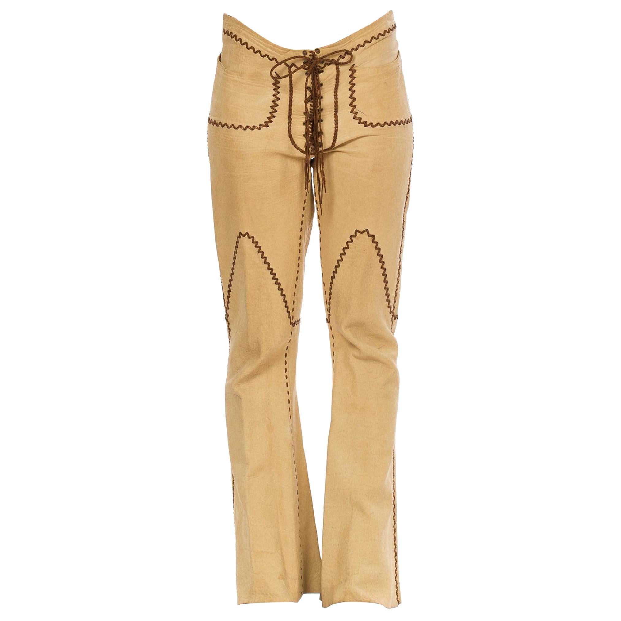 1960S Tan Leather Western Whipstitch Pants