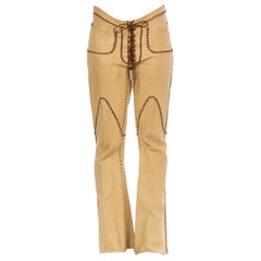 1960S Tan Leather Western Whipstitch Pants