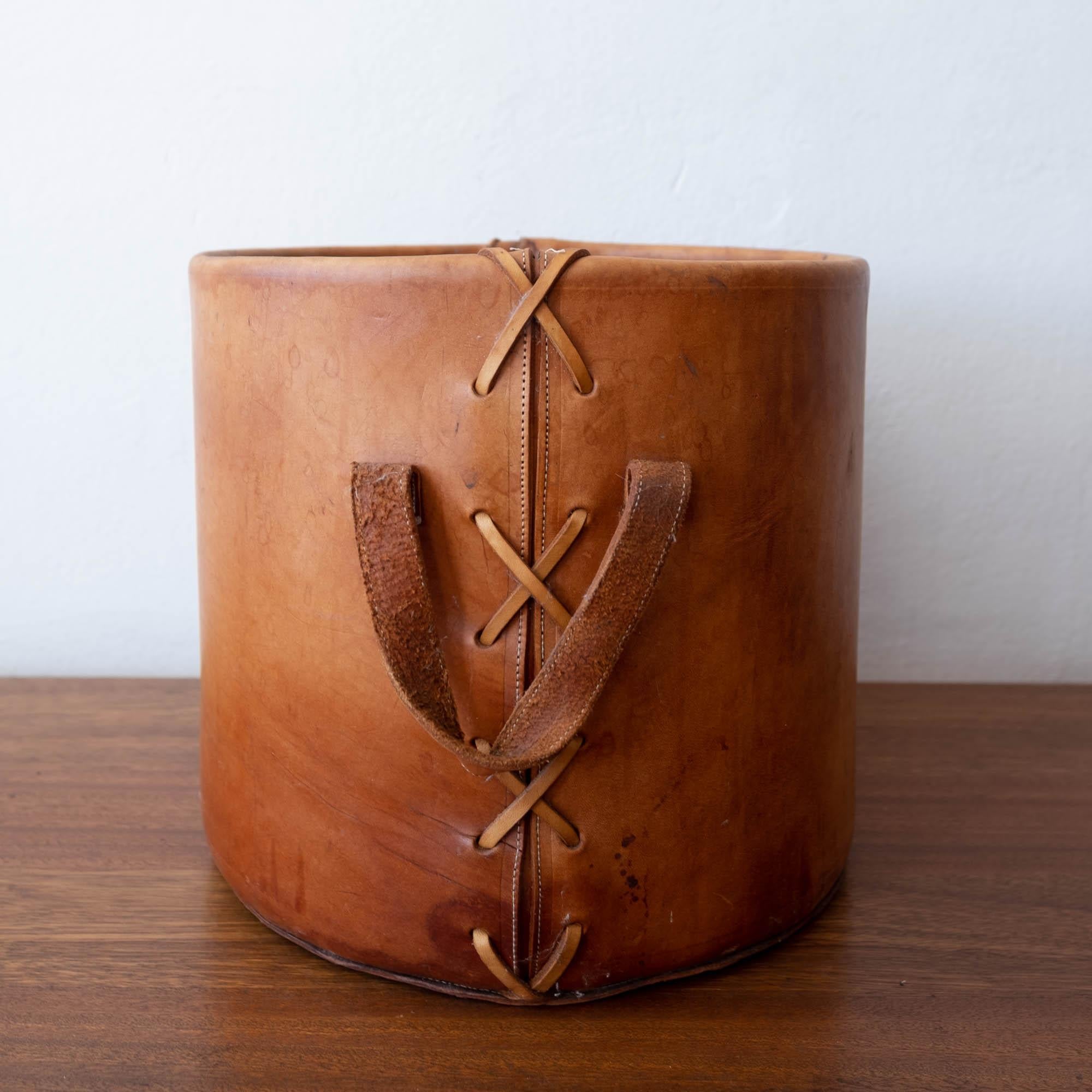 Bohemian 1960s Leather Planter or Waste Basket