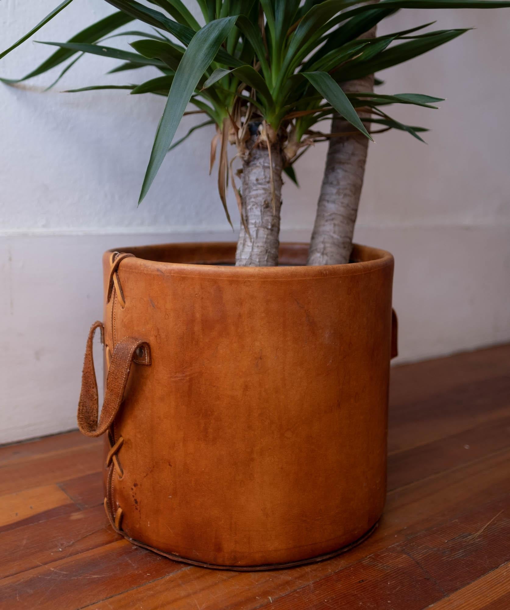 American 1960s Leather Planter or Waste Basket