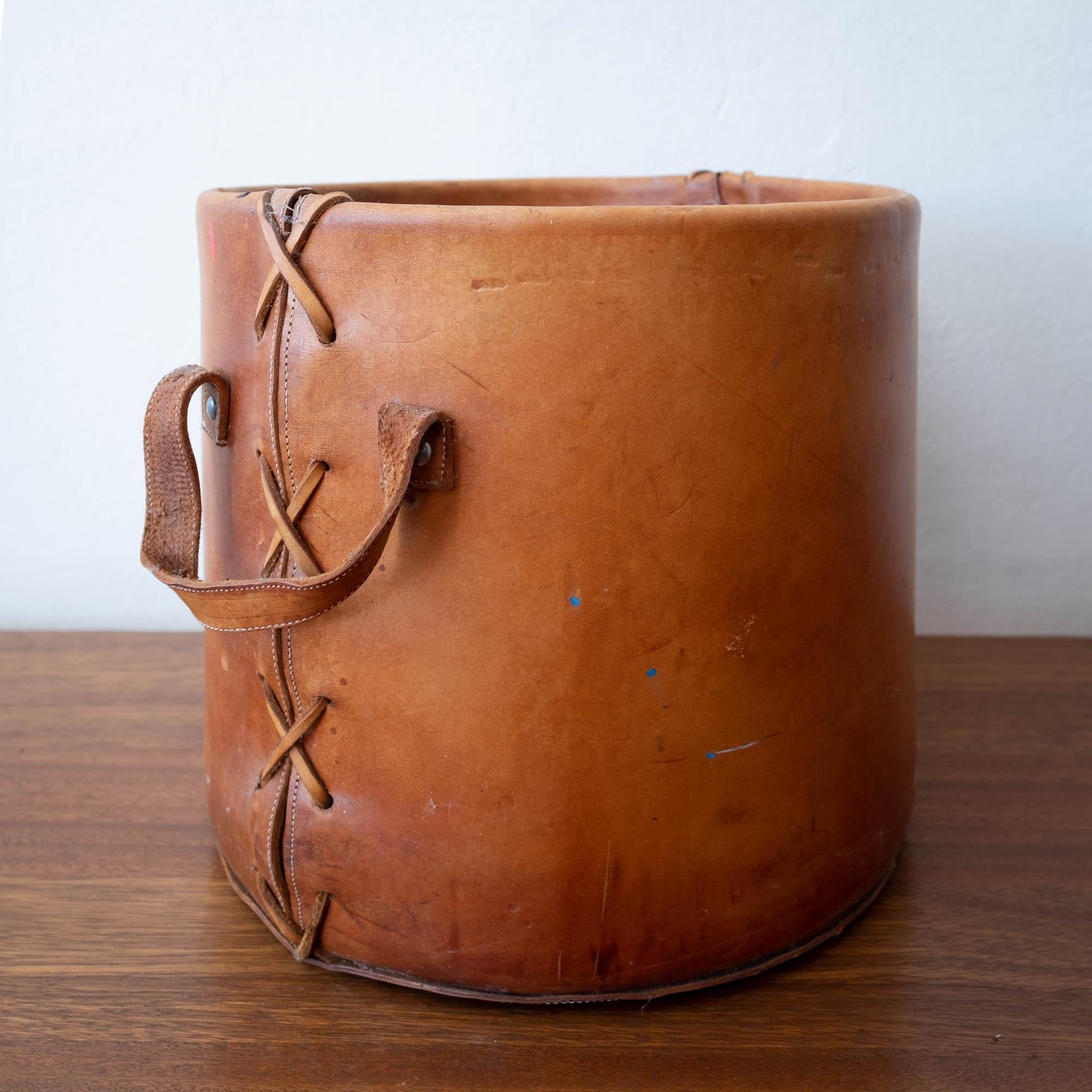 1960s Leather Planter or Waste Basket 3