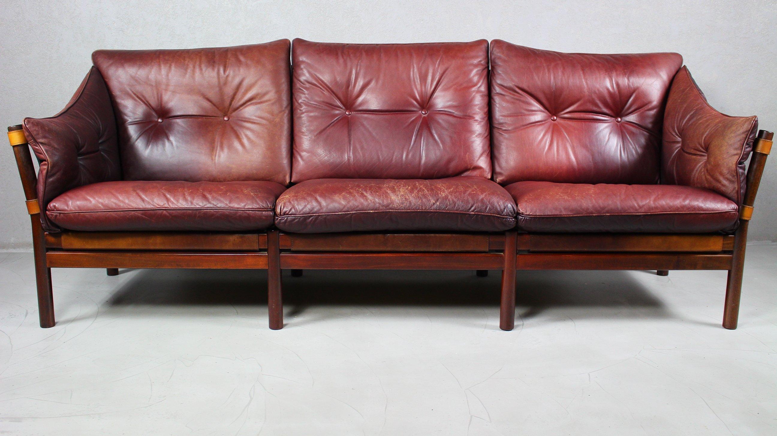 Scandinavian Modern 1960s Leather Sofa Ilona by Arne Norell 'Attributed', Aneby Møbler