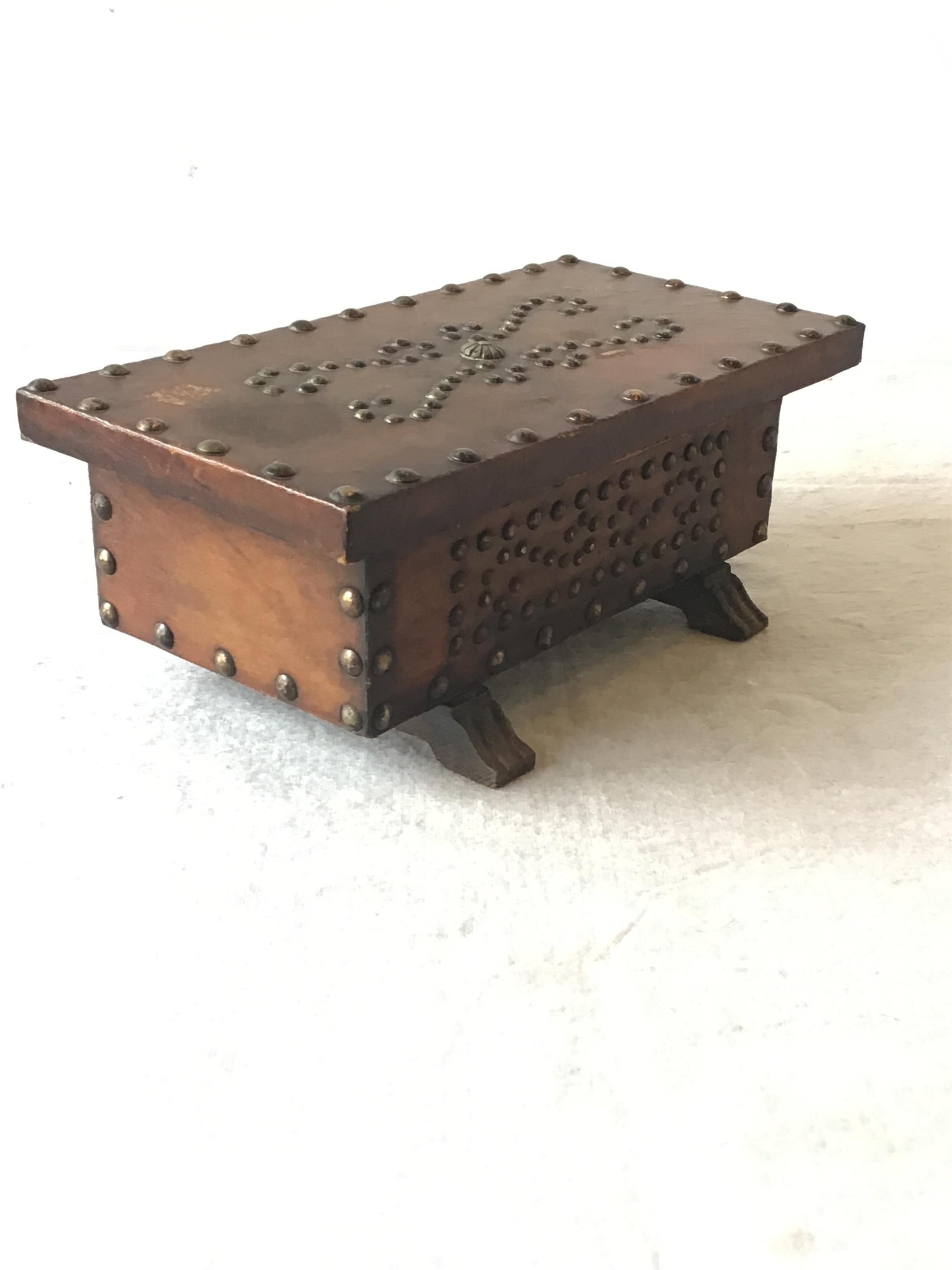 1960s leather studded wood box.