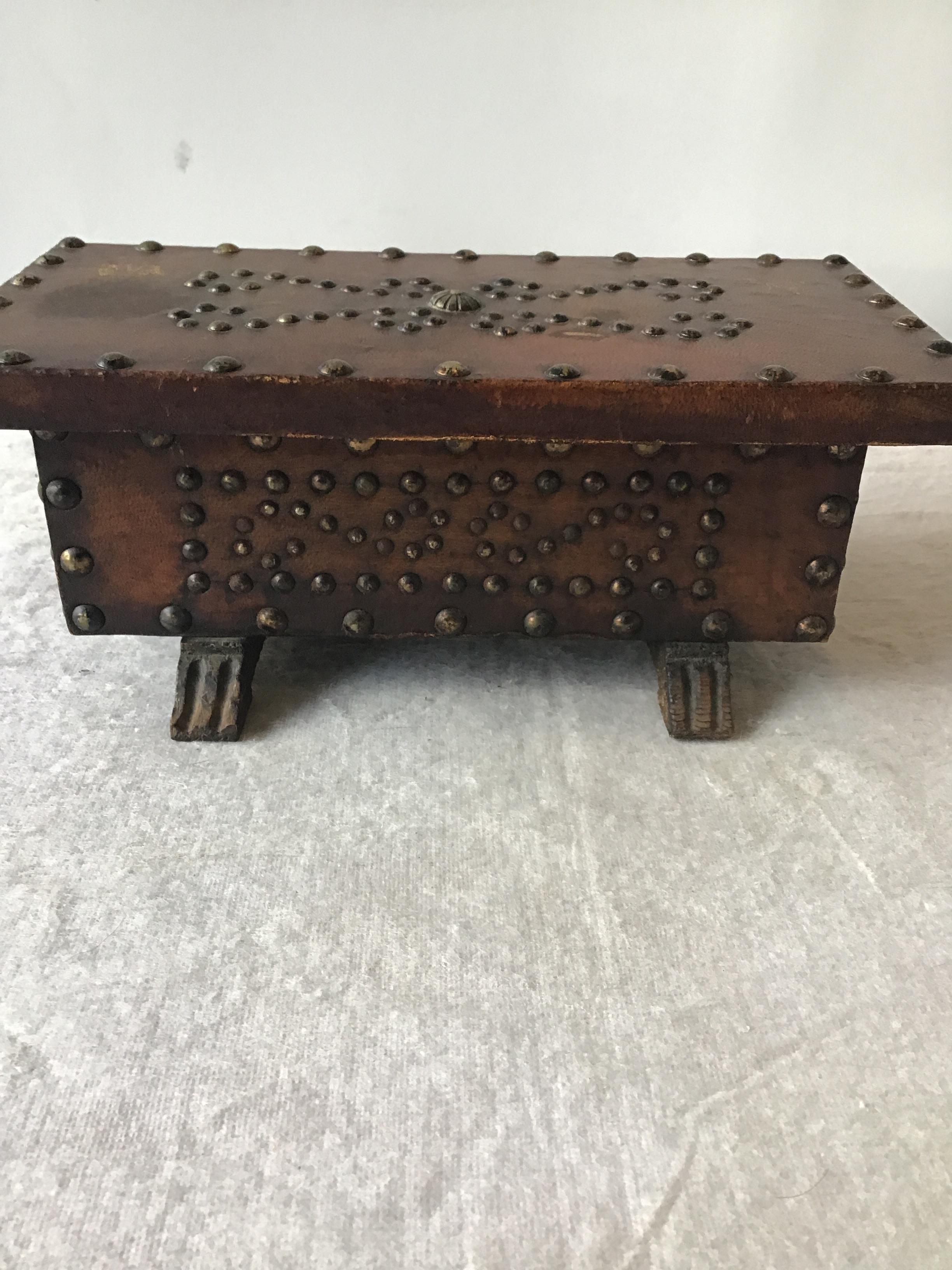 1960s Leather Studded Wood Box For Sale 1