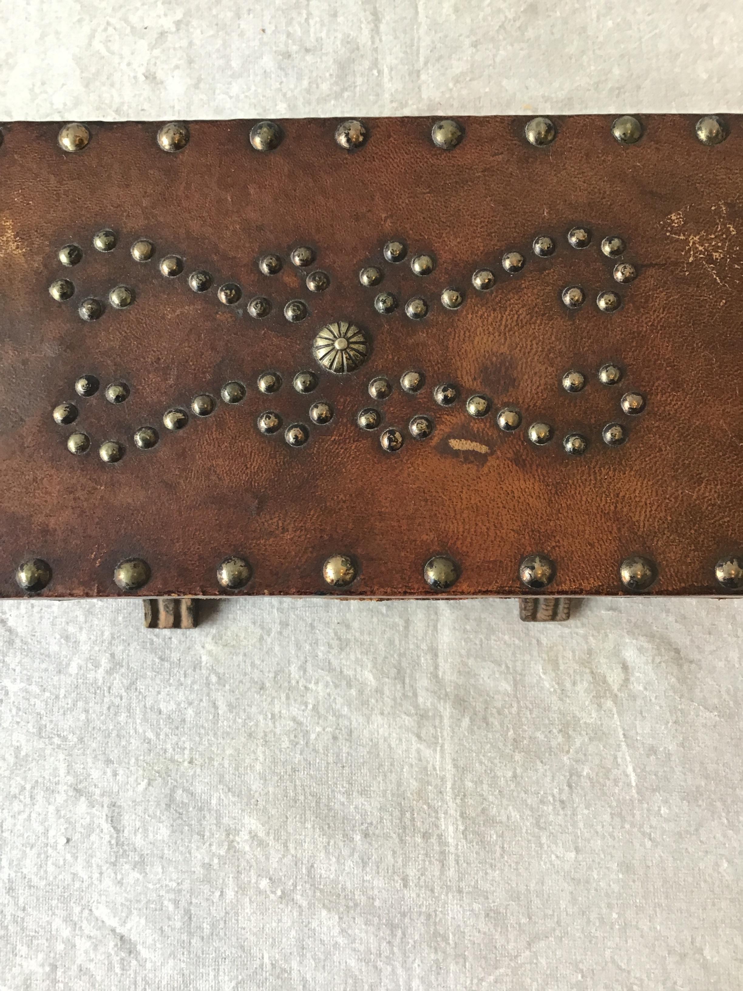 1960s Leather Studded Wood Box For Sale 2