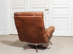 1960s, Leather Swivel Lounge Chair by OPE-möbler Jönköping, Sweden