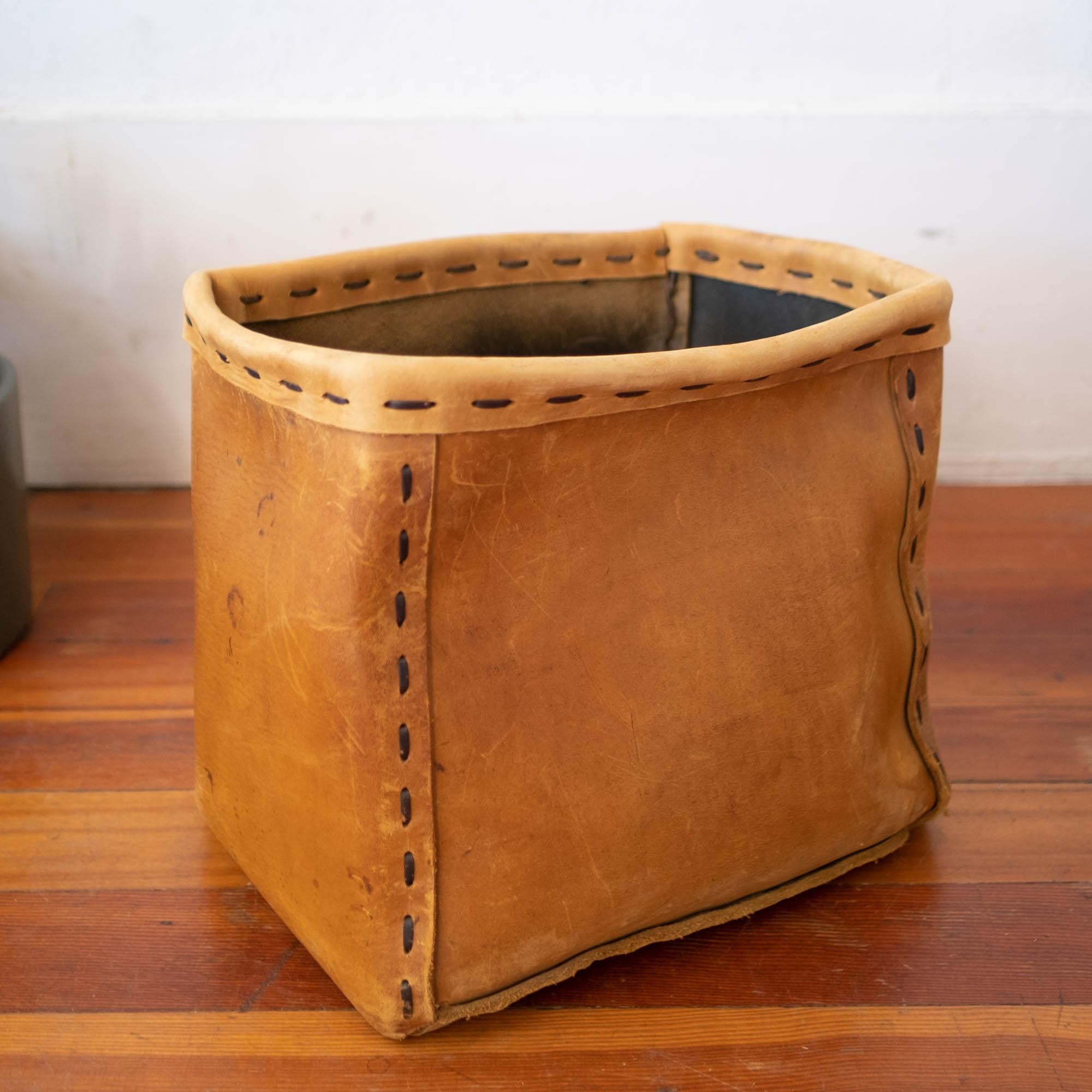 Bohemian 1960s Leather Waste Basket