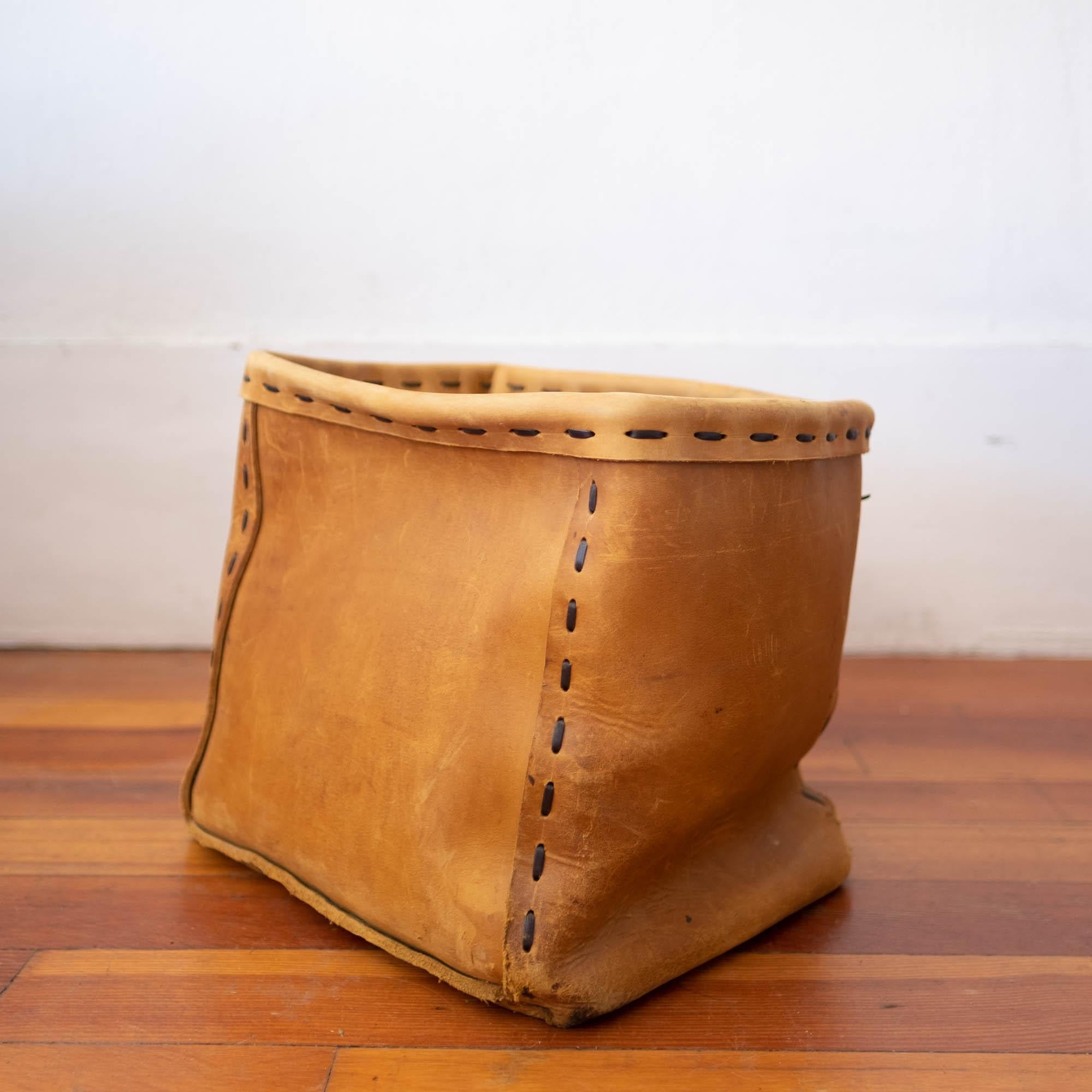 American 1960s Leather Waste Basket
