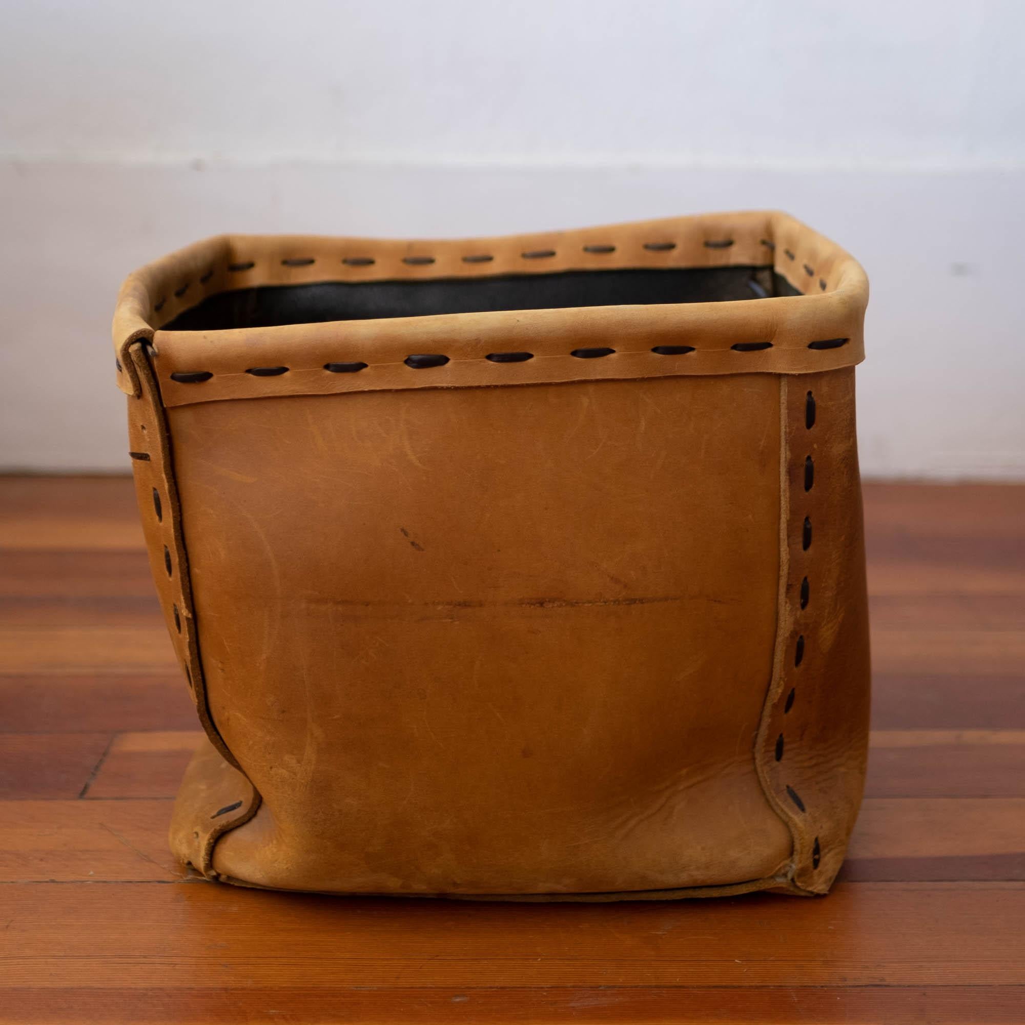 20th Century 1960s Leather Waste Basket
