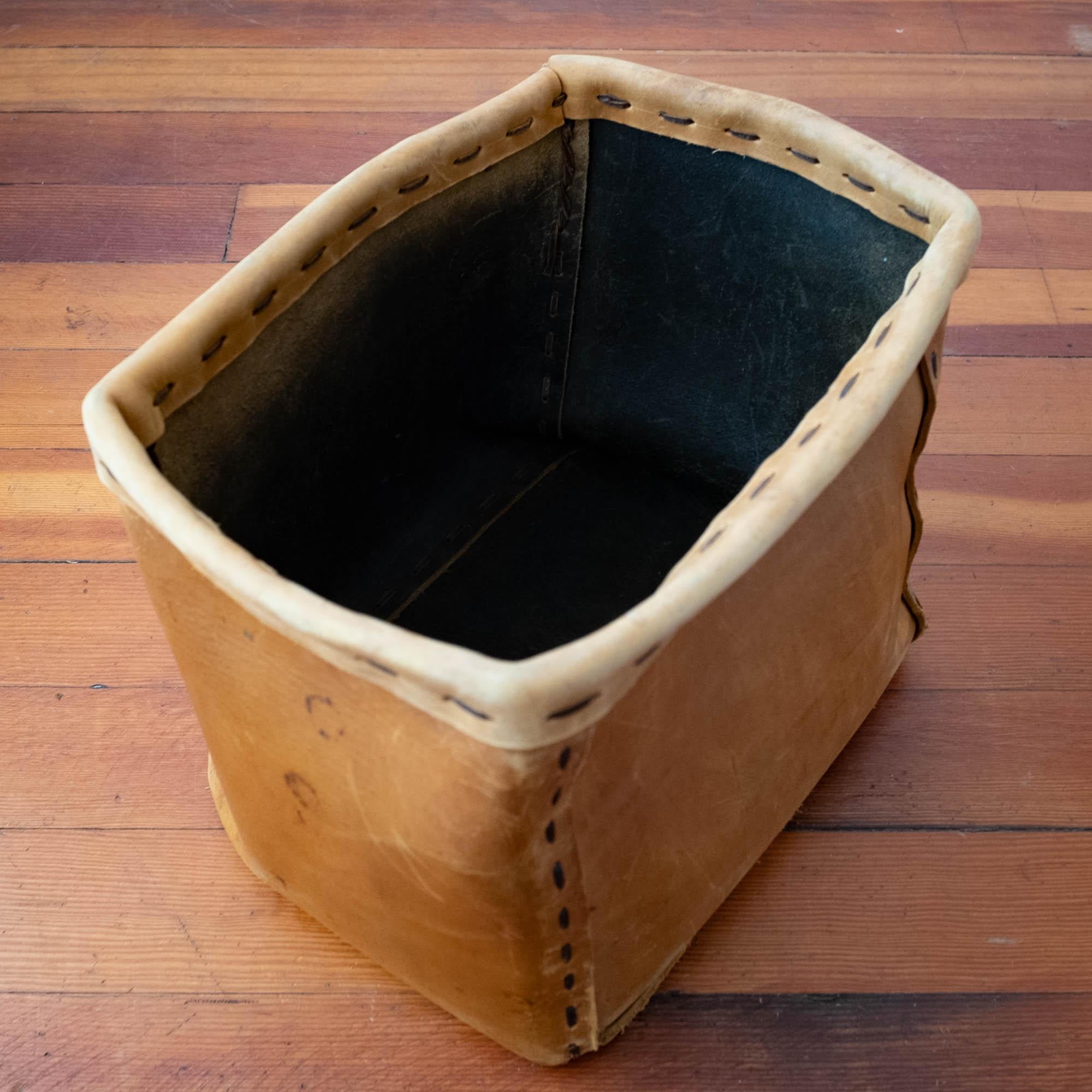 Teak 1960s Leather Waste Basket