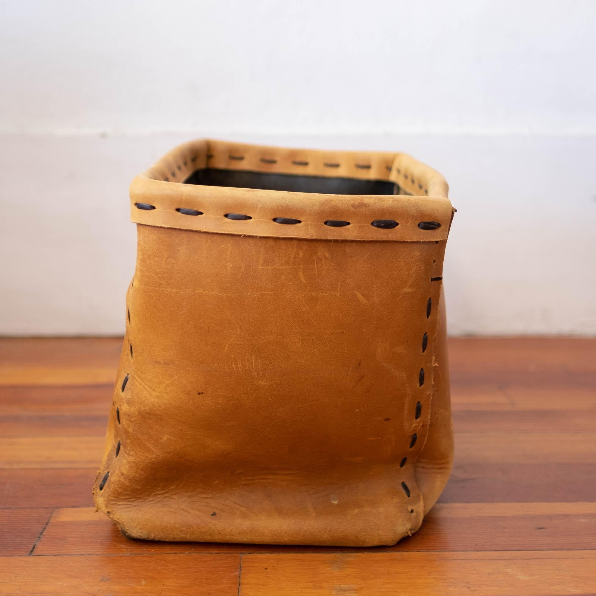 1960s Leather Waste Basket 1