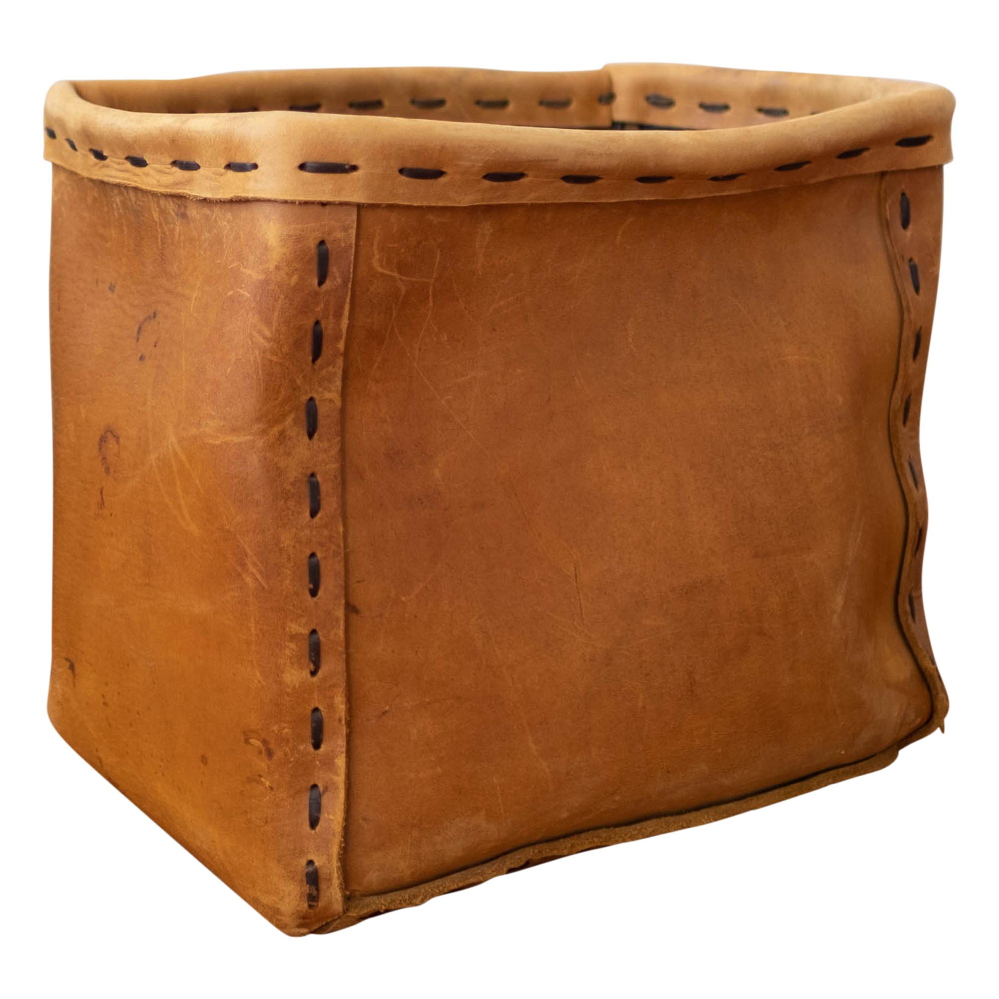 Jacques Leather and Brass Waste Basket For Sale at 1stDibs