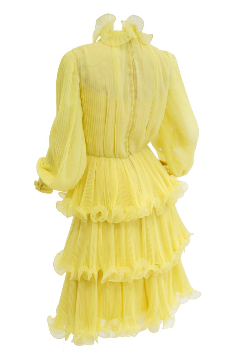 1960s Lemon Chiffon Curly Hem Cocktail Dress For Sale at 1stDibs