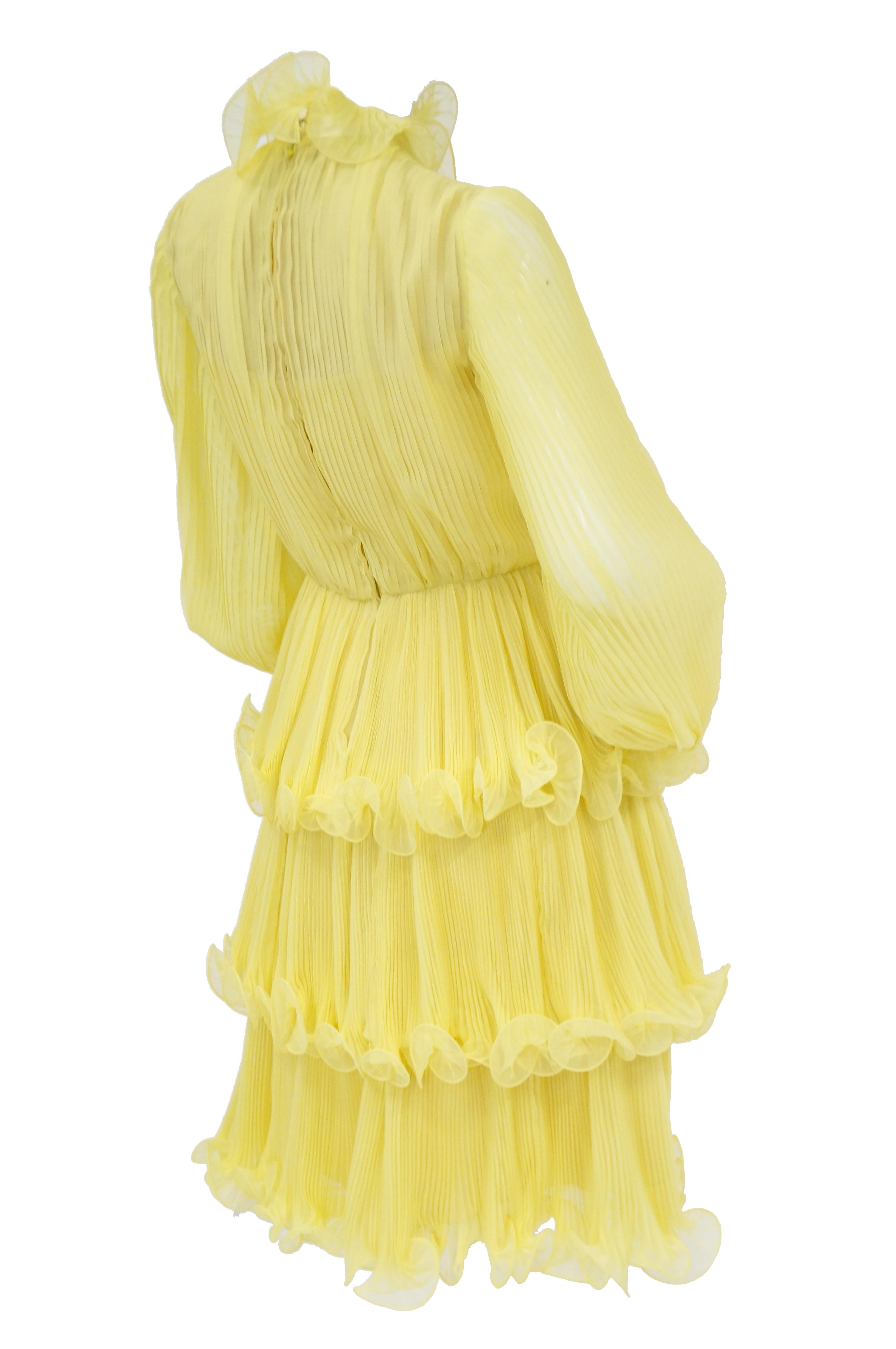 Yellow 1960s Lemon Chiffon Curly Hem Cocktail Dress For Sale