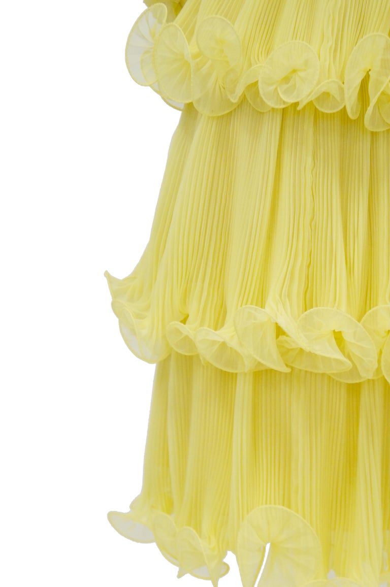 1960s Lemon Chiffon Curly Hem Cocktail Dress For Sale at 1stDibs