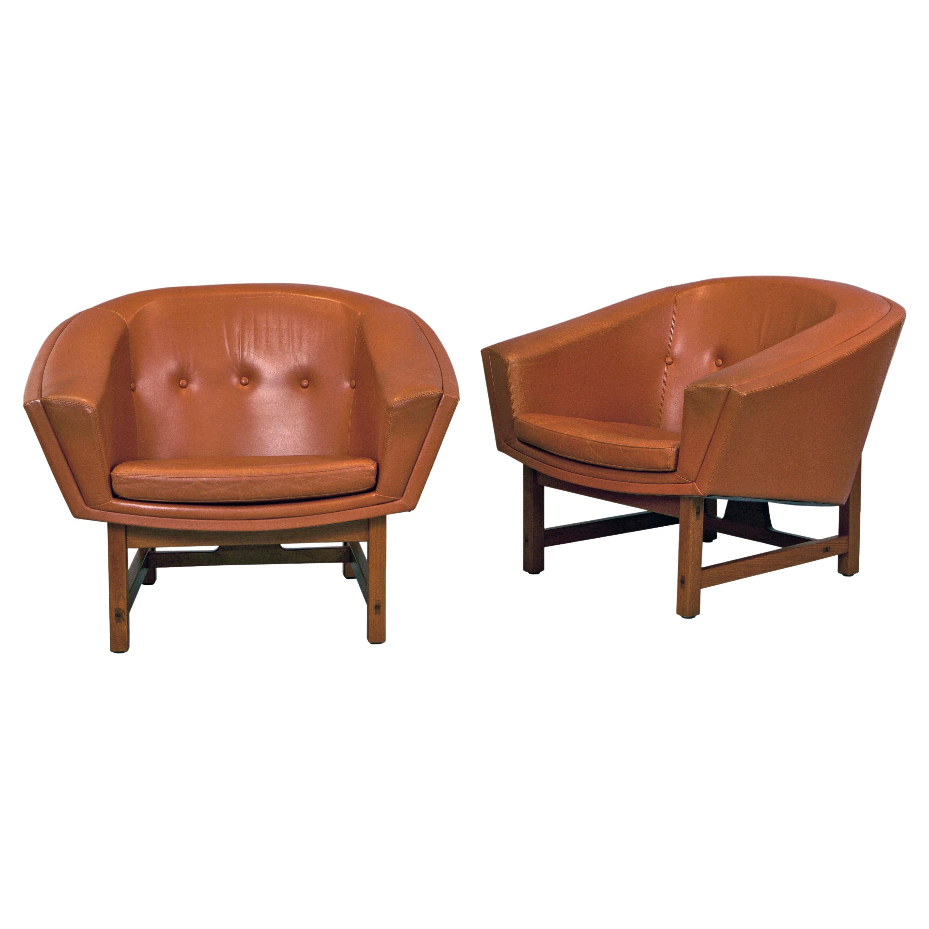 Mid century modern Lennart Bender ''corona'' Armchairs in Leather