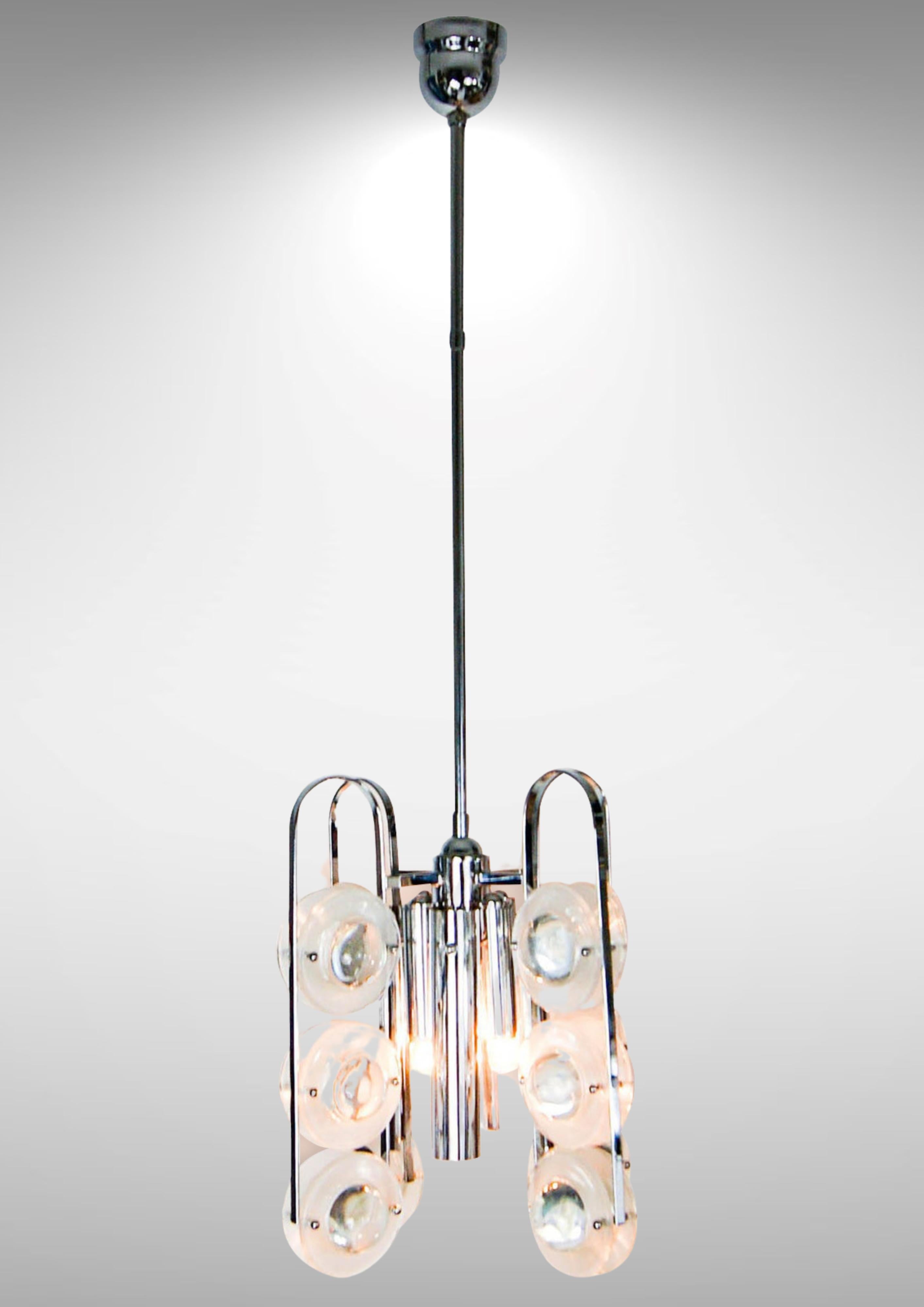 Mid-Century Modern 1960s Lenticular Glass Discs Chandelier by Oscar Torlasco for Stilkronen