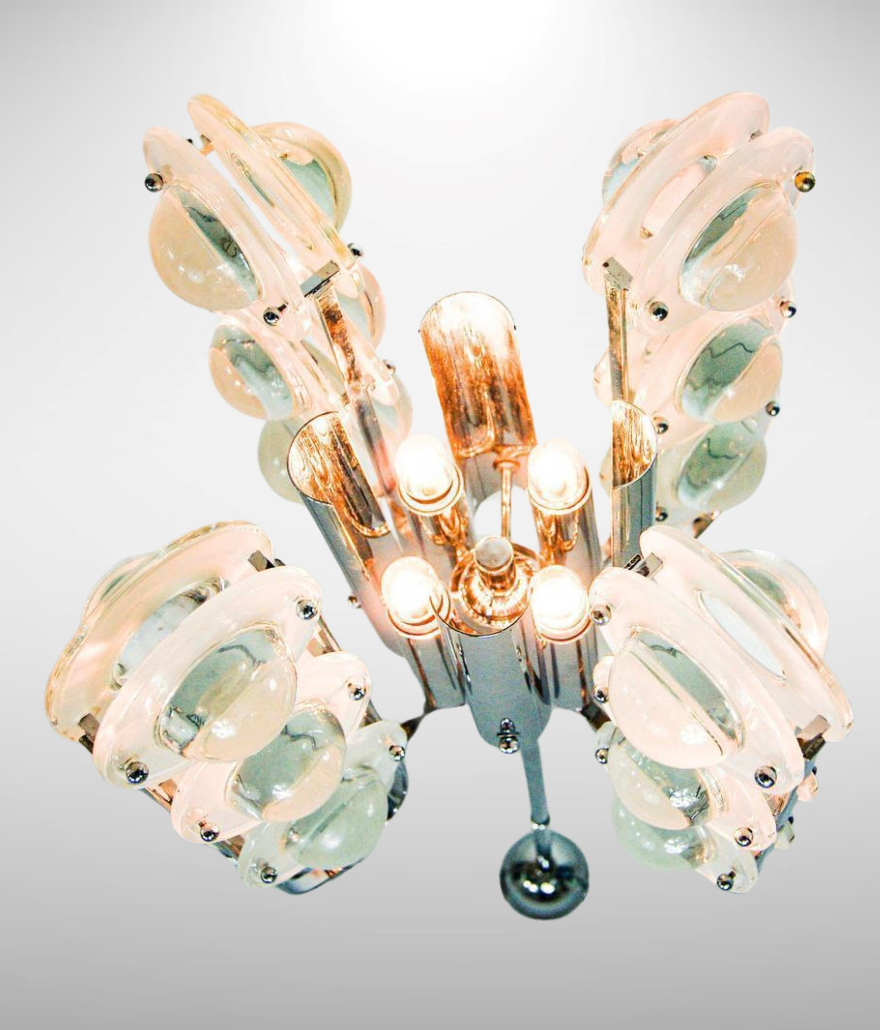 1960s Lenticular Glass Discs Chandelier by Oscar Torlasco for Stilkronen In Good Condition In Torquay, GB
