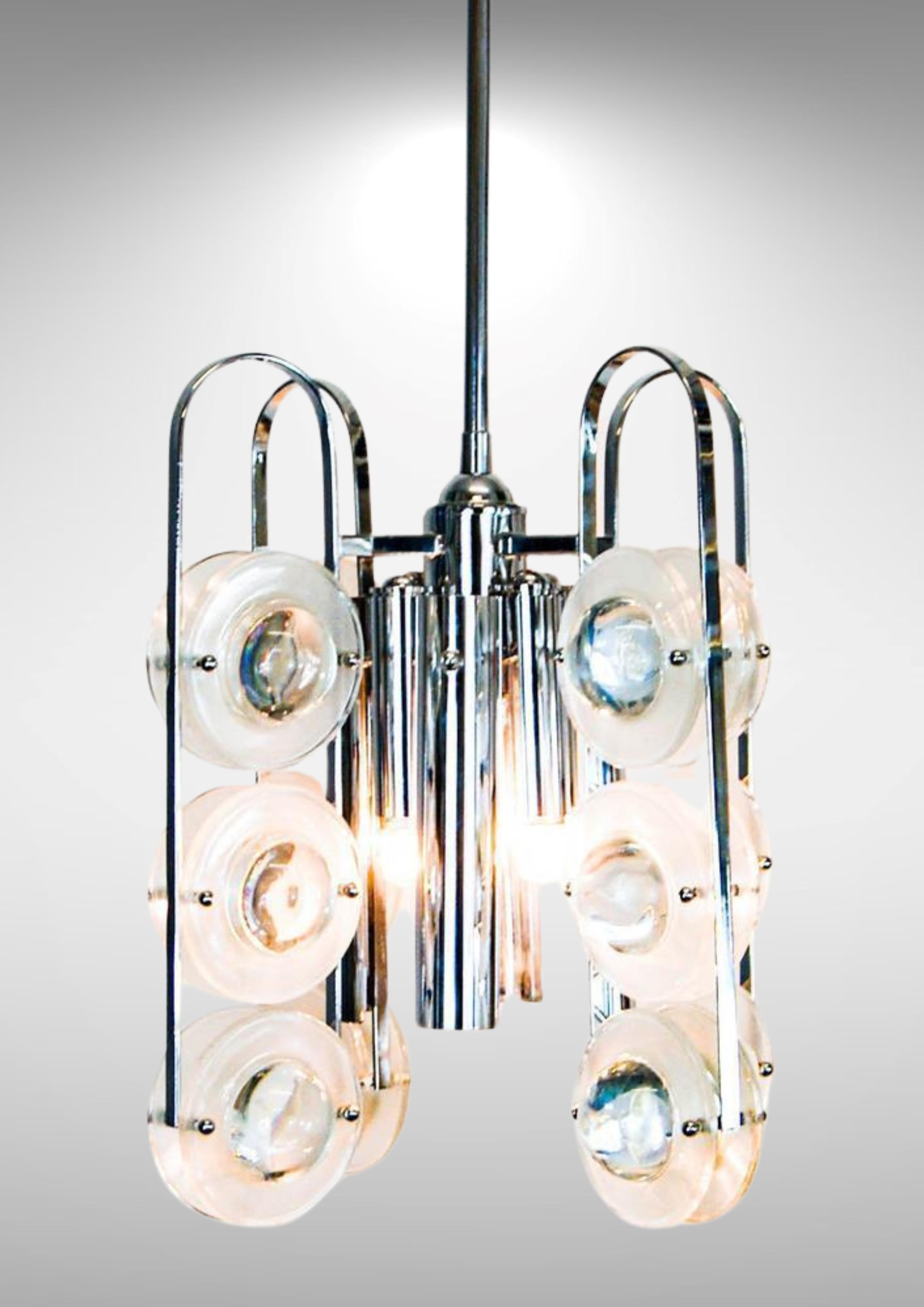 20th Century 1960s Lenticular Glass Discs Chandelier by Oscar Torlasco for Stilkronen