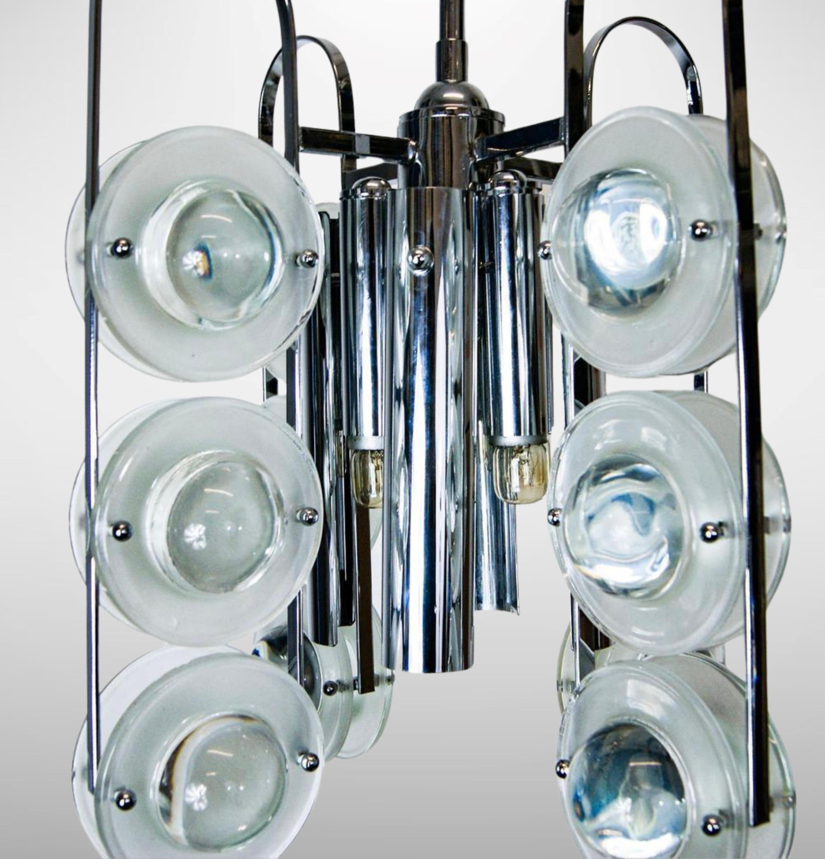 Steel 1960s Lenticular Glass Discs Chandelier by Oscar Torlasco for Stilkronen