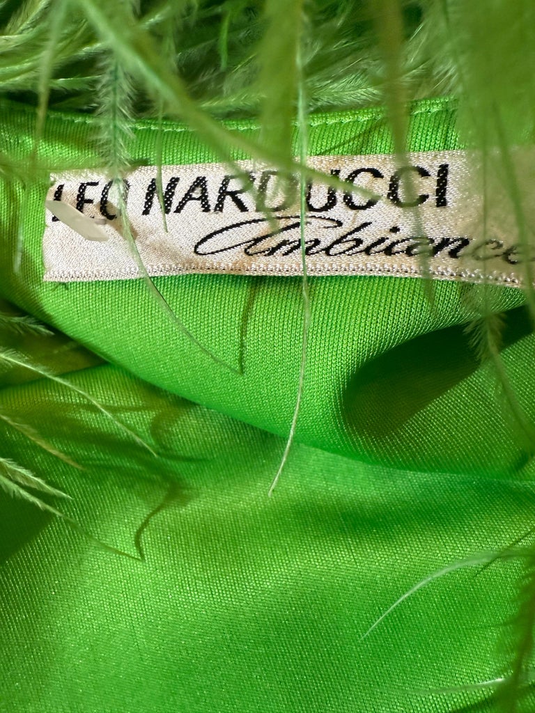 1960s Leo Narducci Lime Green Knit Jersey Jacket W Plush Ostrich Feather Trim