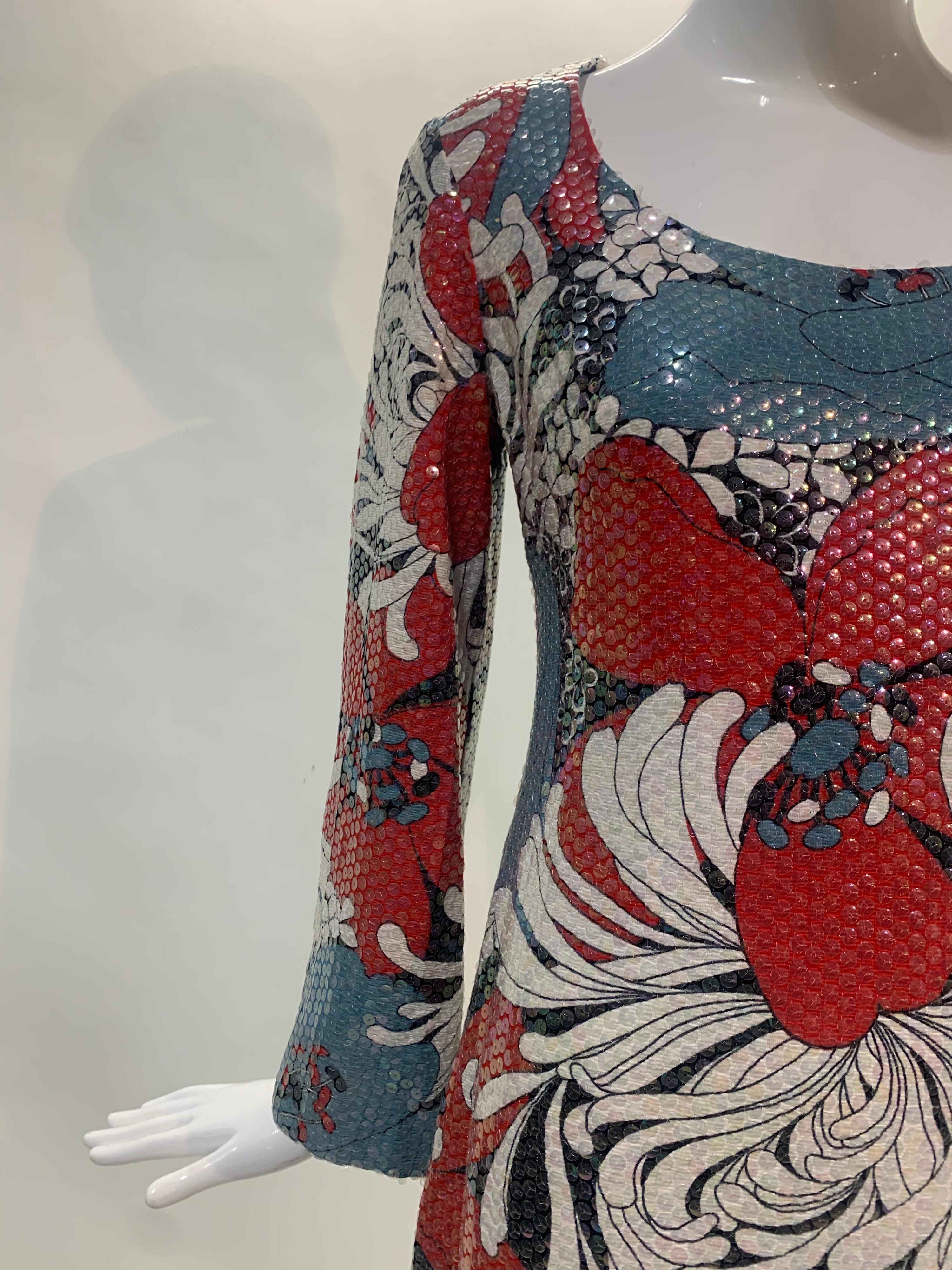 1960s Leo Narducci Mod Shimmering Sequined Chrysanthemum Print Dress