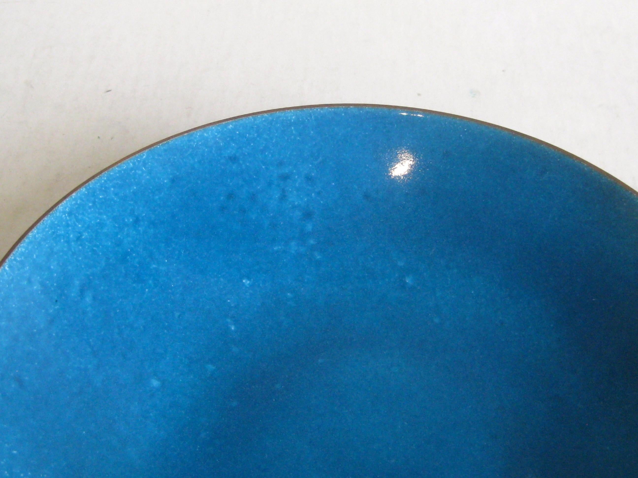 Hand-Crafted 1960s Leon Statham Modernist Turquoise Blue Enamel on Copper Bowl For Sale