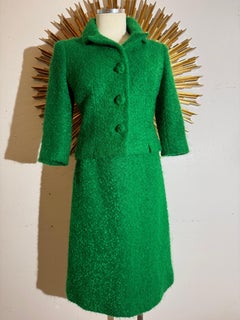 Abito con gonna a ruota anni '60 Leondaca Kelly Green Wool Boucle