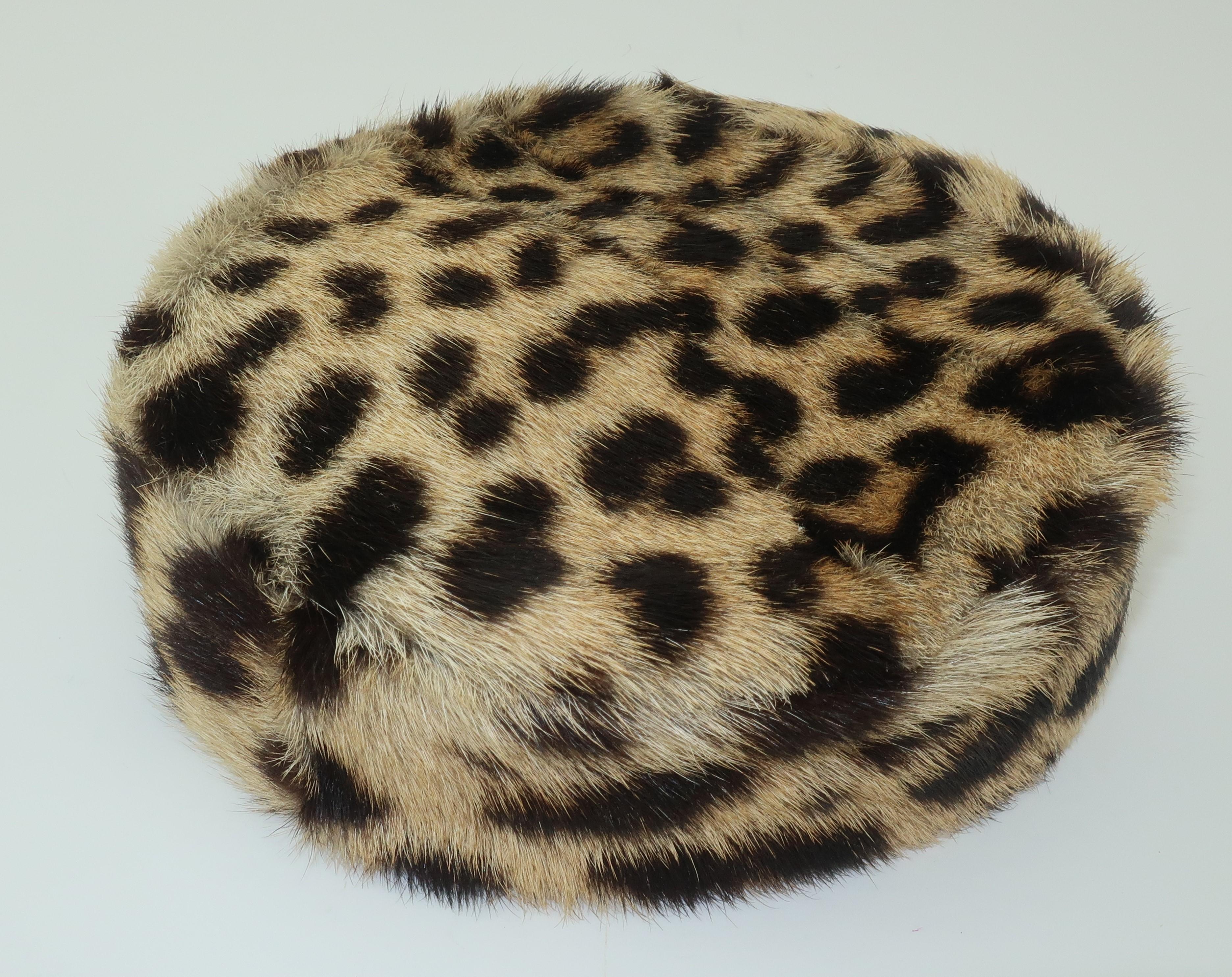Women's 1960's Leopard Print Fur Pillbox Hat From Lord & Taylor NY