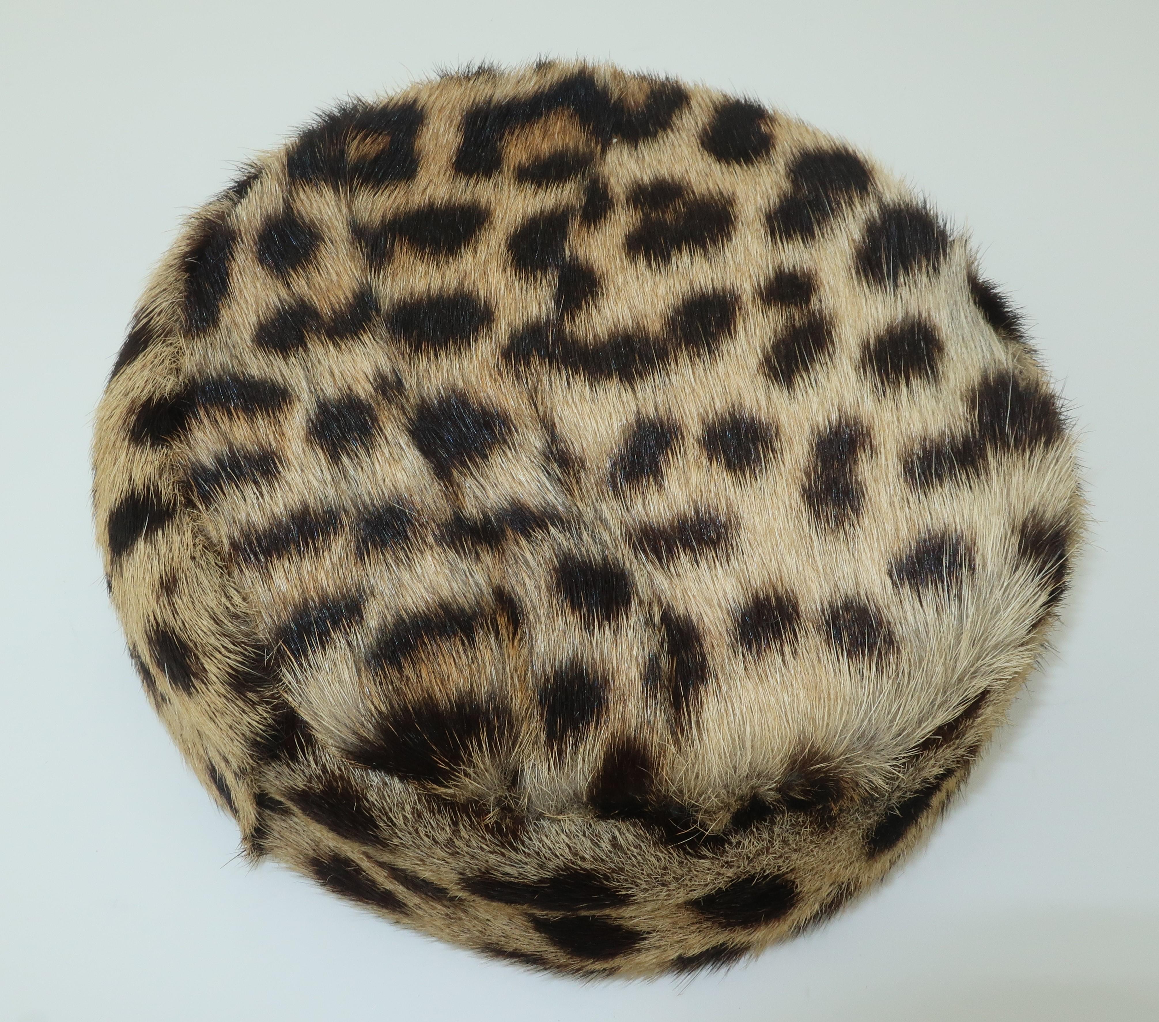 1960's Leopard Print Fur Pillbox Hat From Lord & Taylor NY 1