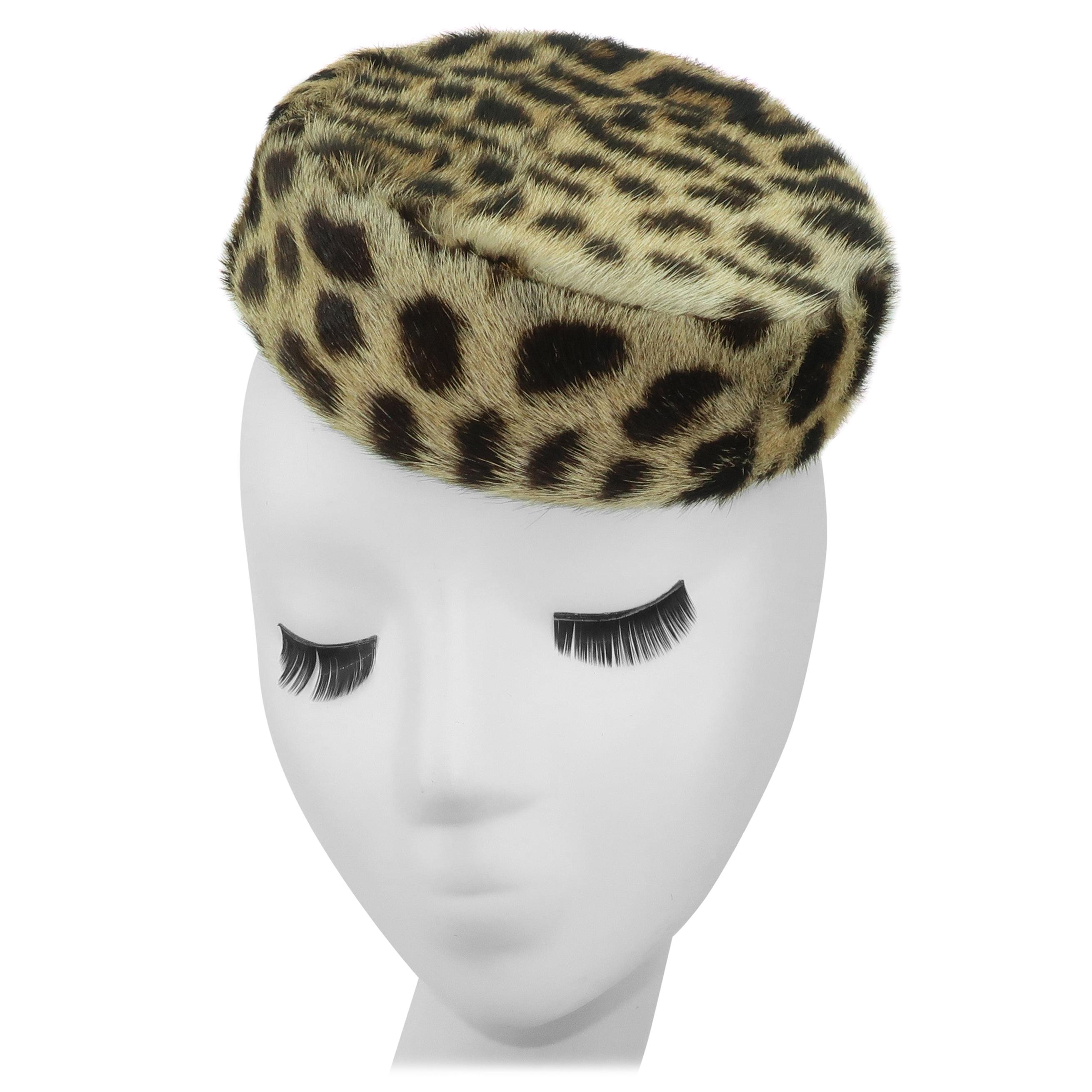 1960's Leopard Print Fur Pillbox Hat From Lord & Taylor NY